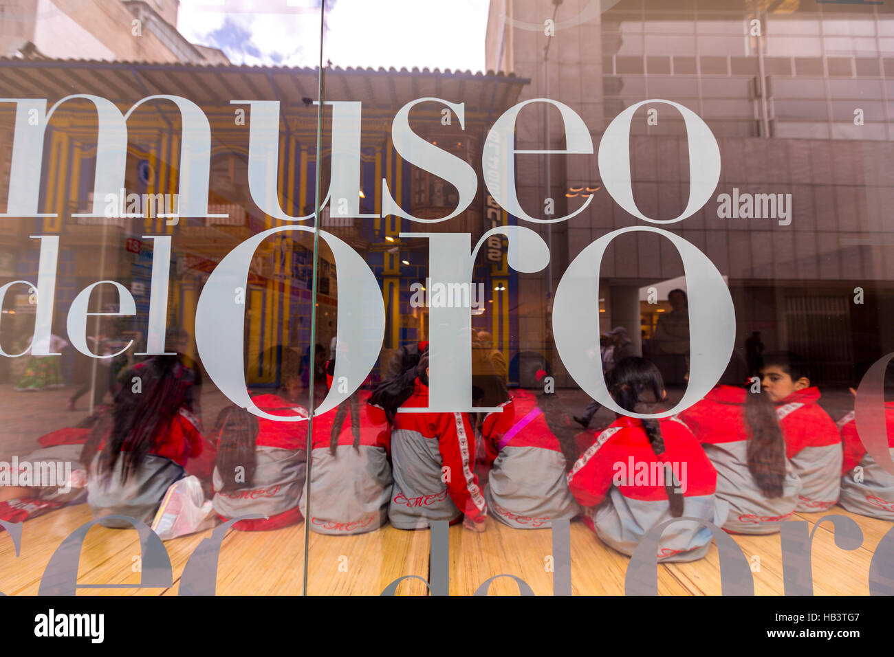 Golden museum in Bogota with group of young students. Colombia Stock Photo