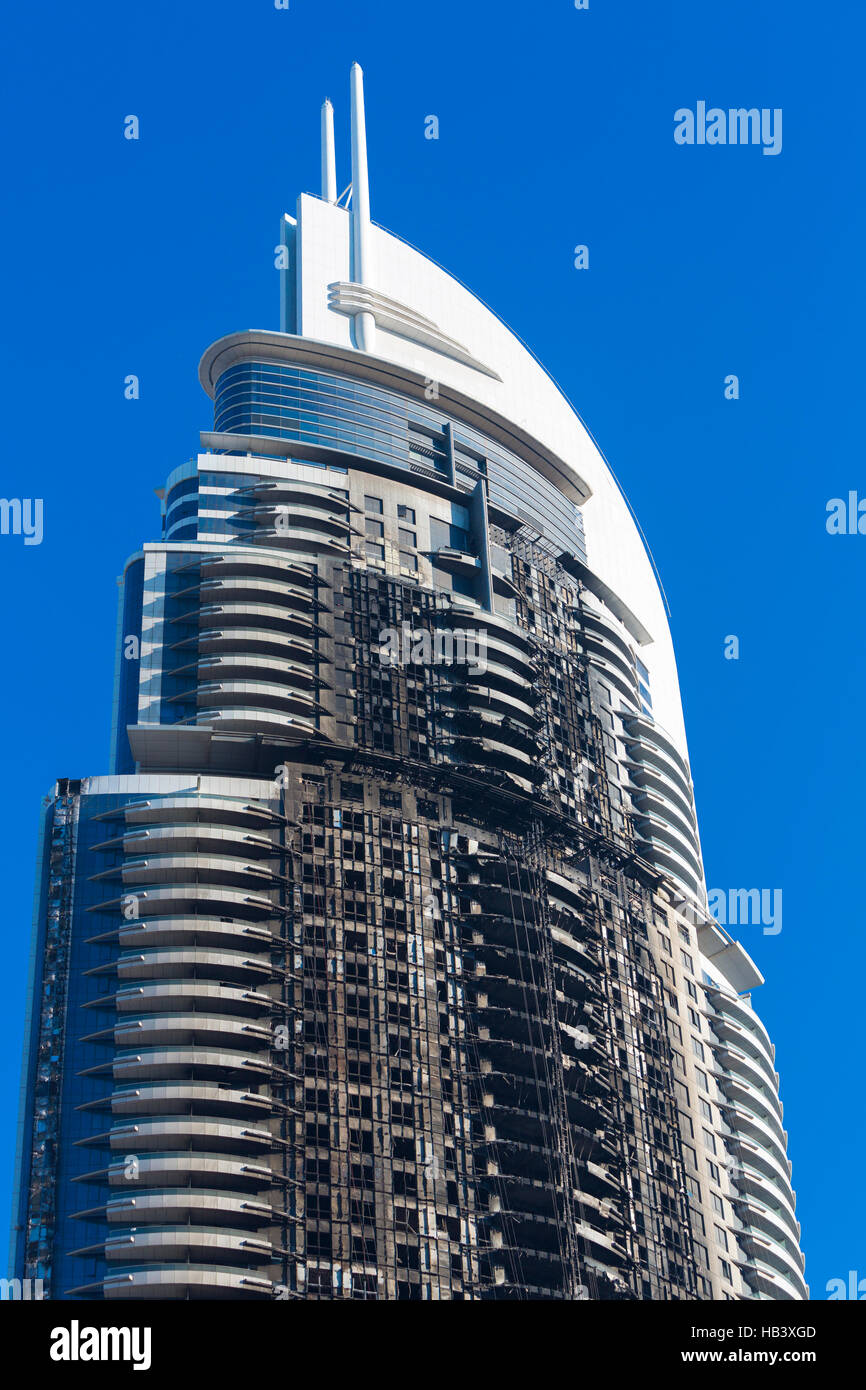 Hotel in Dubai devastated by huge blaze Stock Photo