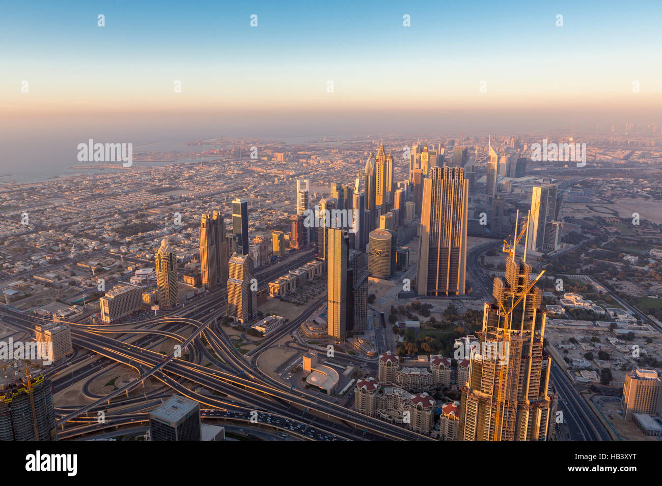 Aerial view of downtown in Dubai with blue sky Stock Photo - Alamy