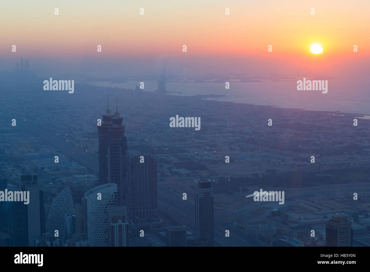 Aerial view of downtown in Dubai with blue sky Stock Photo - Alamy
