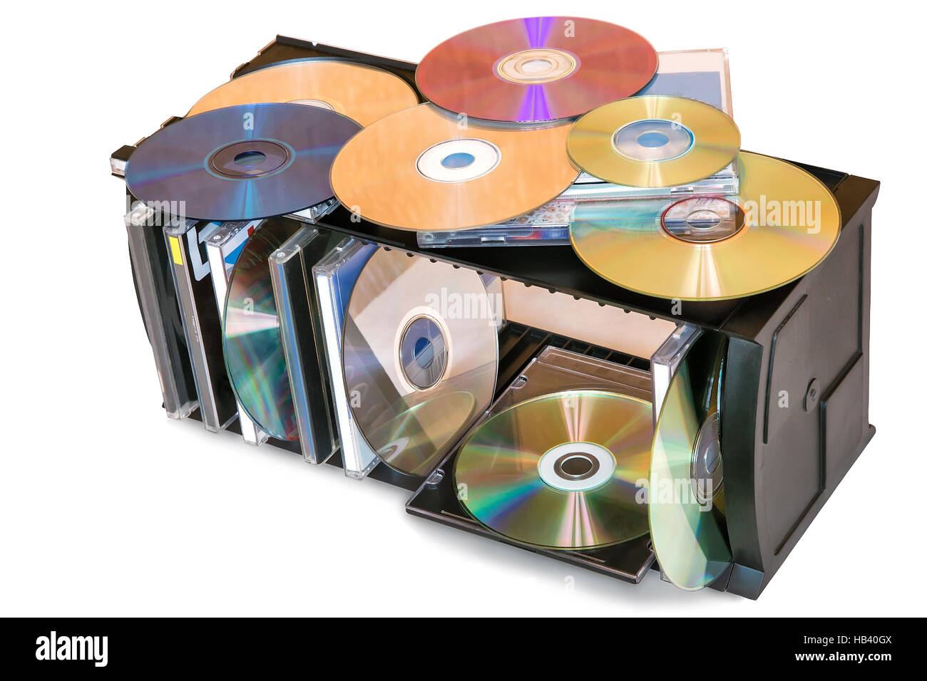 Compact discs in the storage container. Stock Photo