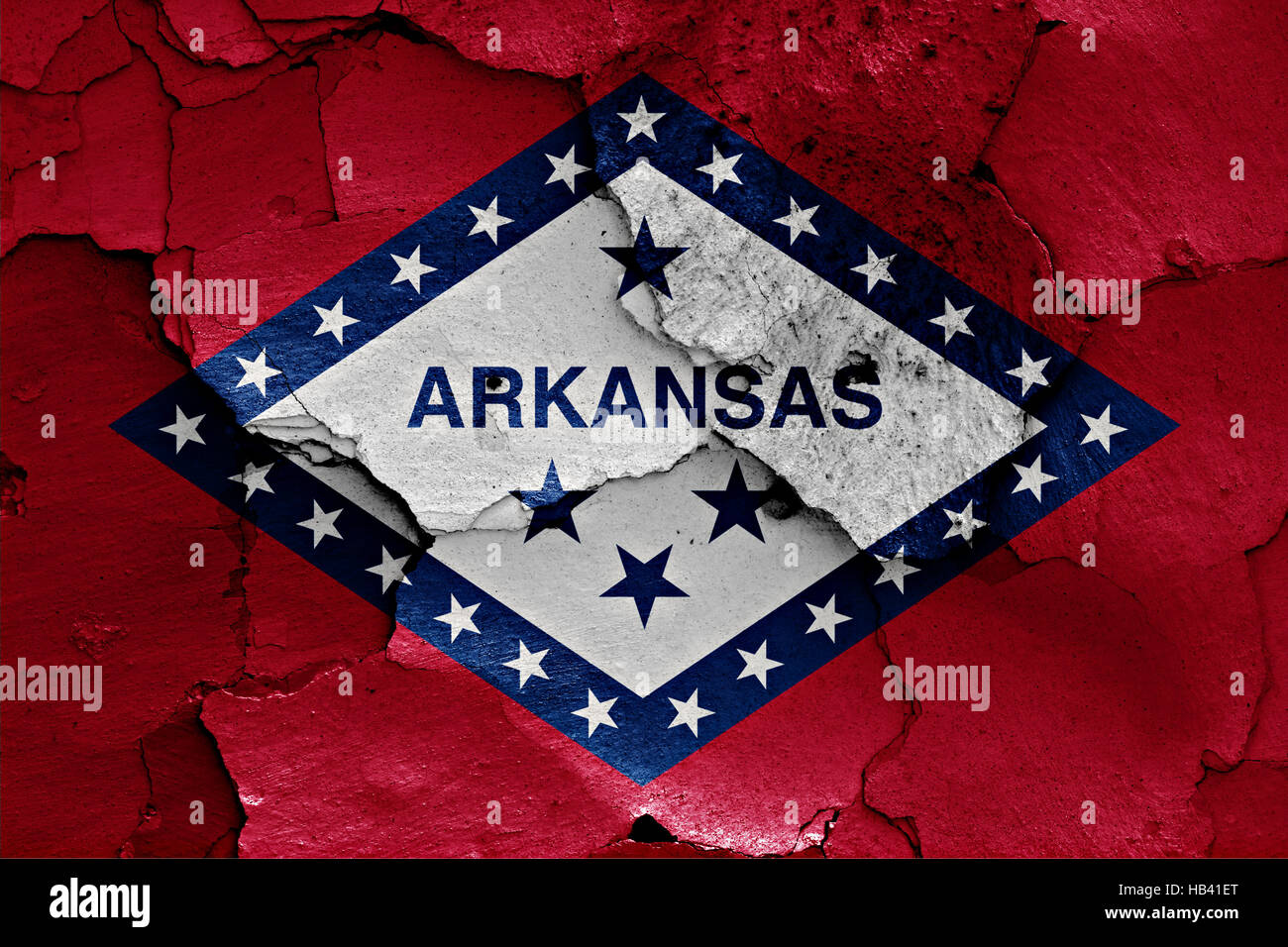 flag of Arkansas painted on cracked wall Stock Photo