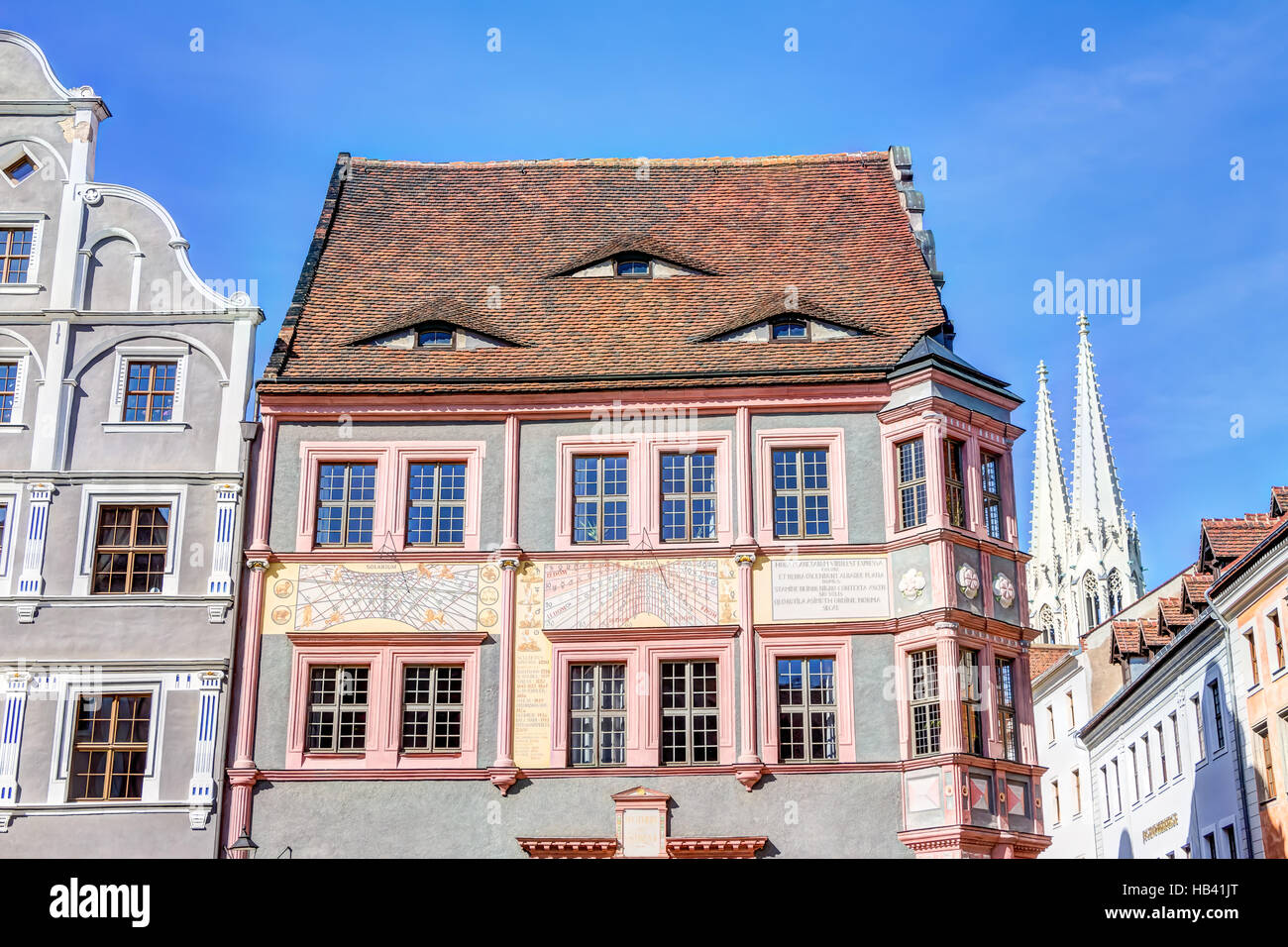 Old drugstore and sundial in Gorlitz Stock Photo Alamy