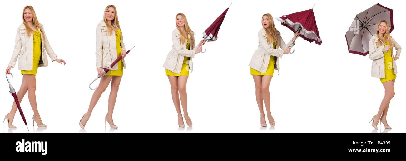 Woman with umbrella isolated on the white Stock Photo - Alamy