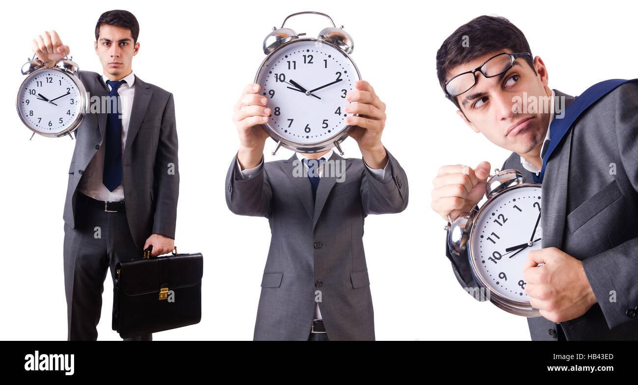 Man with clock isolated on white Stock Photo - Alamy