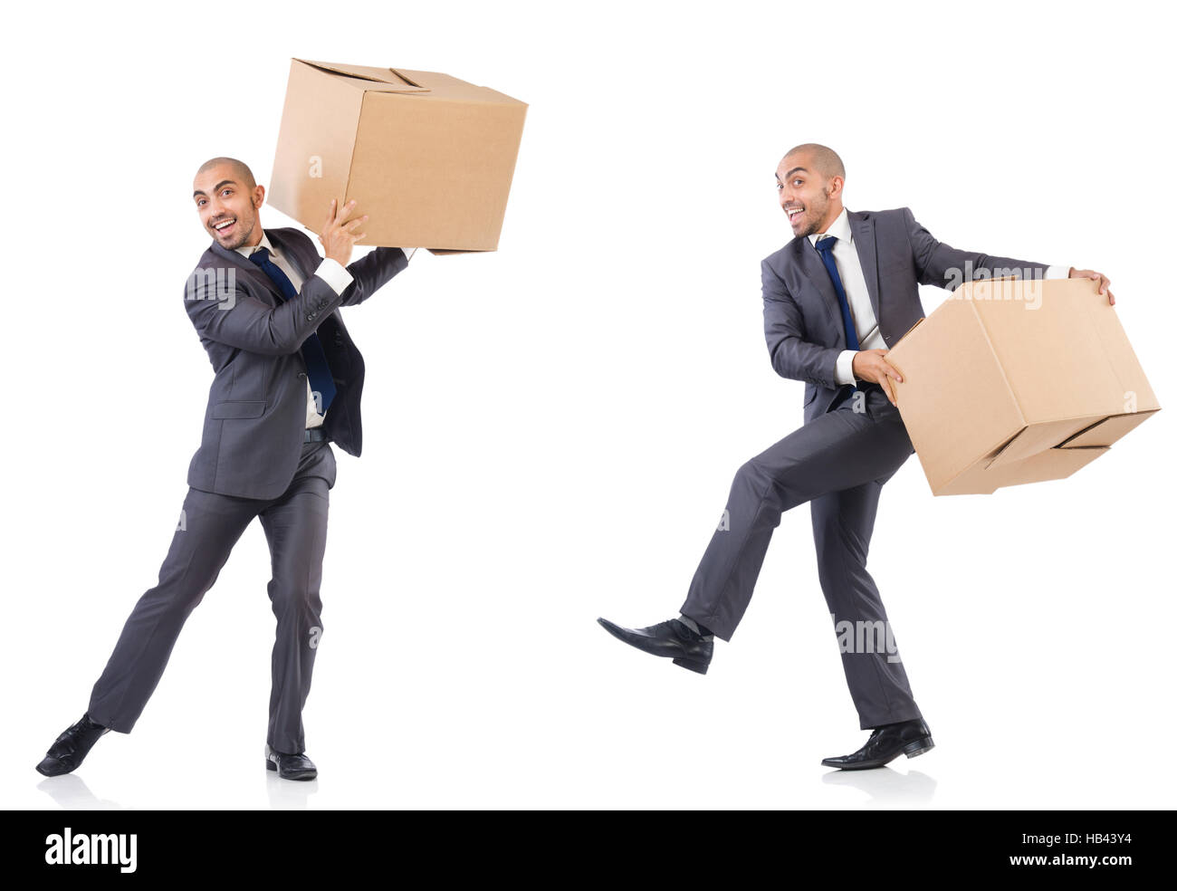 Collage of photos with man and boxes Stock Photo - Alamy