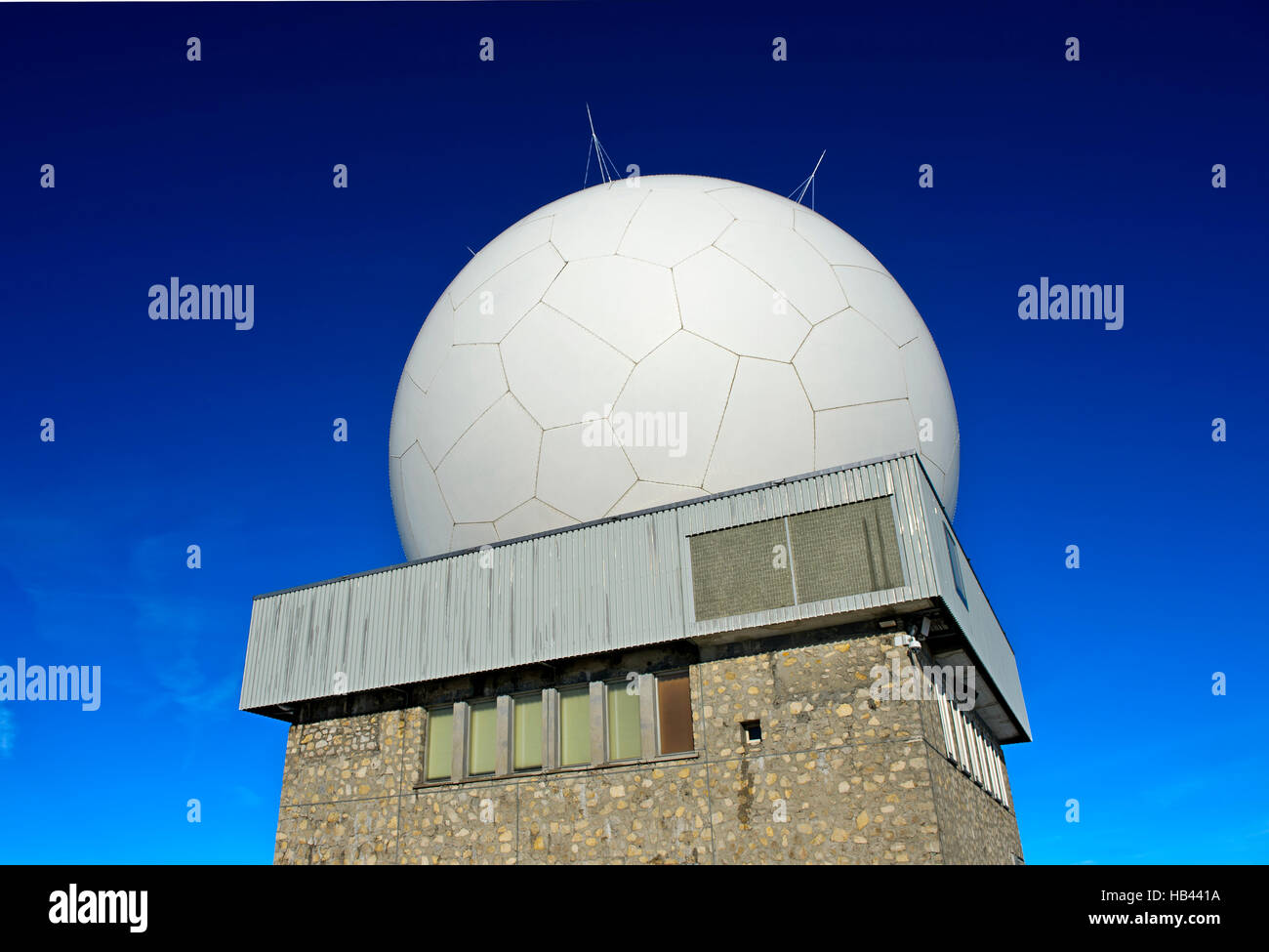 Radome of the flight control centre Skyguideon the peak La Dole, Jura Mountains, Saint-Cergue, Vaud, Switzerland Stock Photo