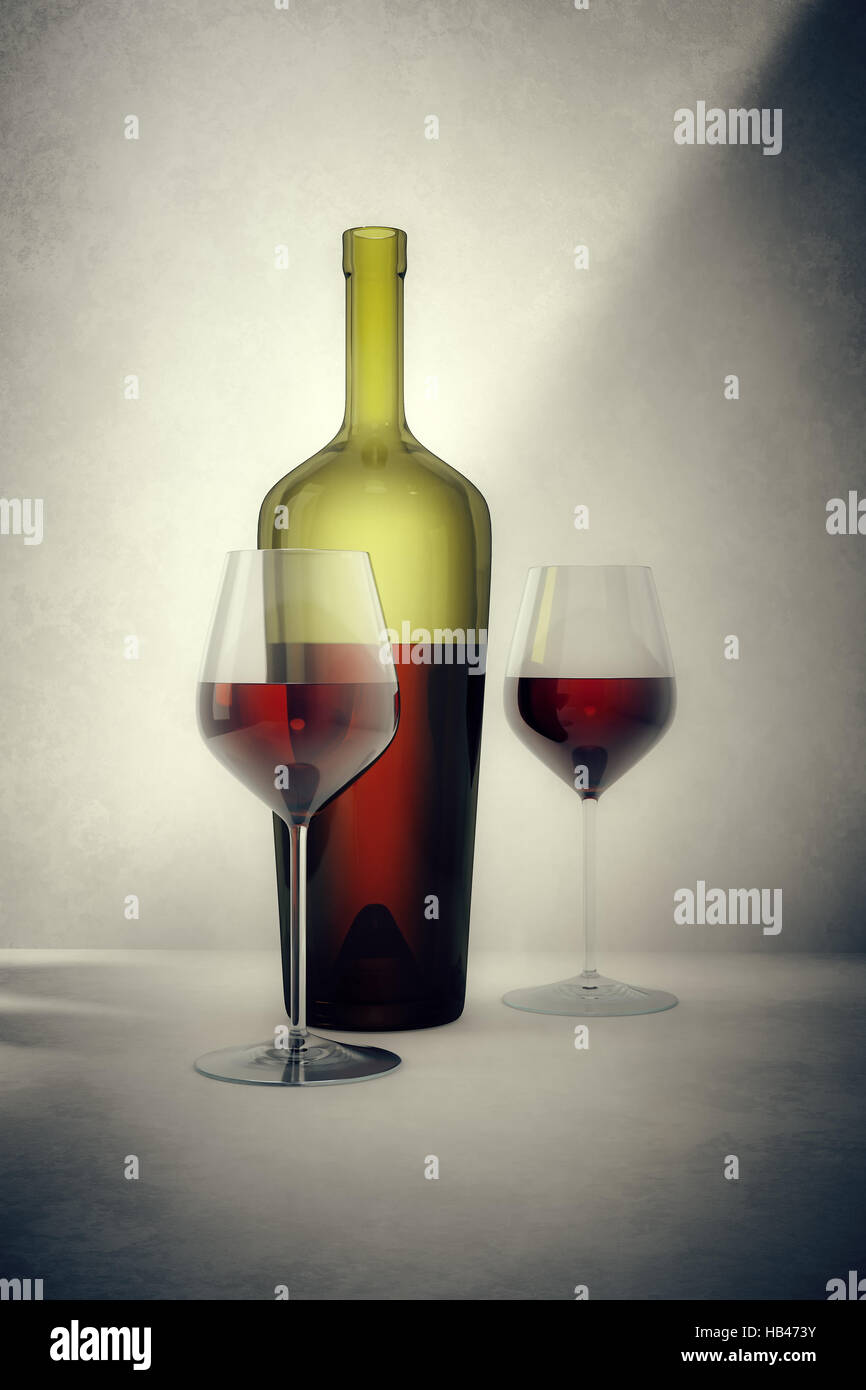 red wine bottle with two glasses Stock Photo Alamy
