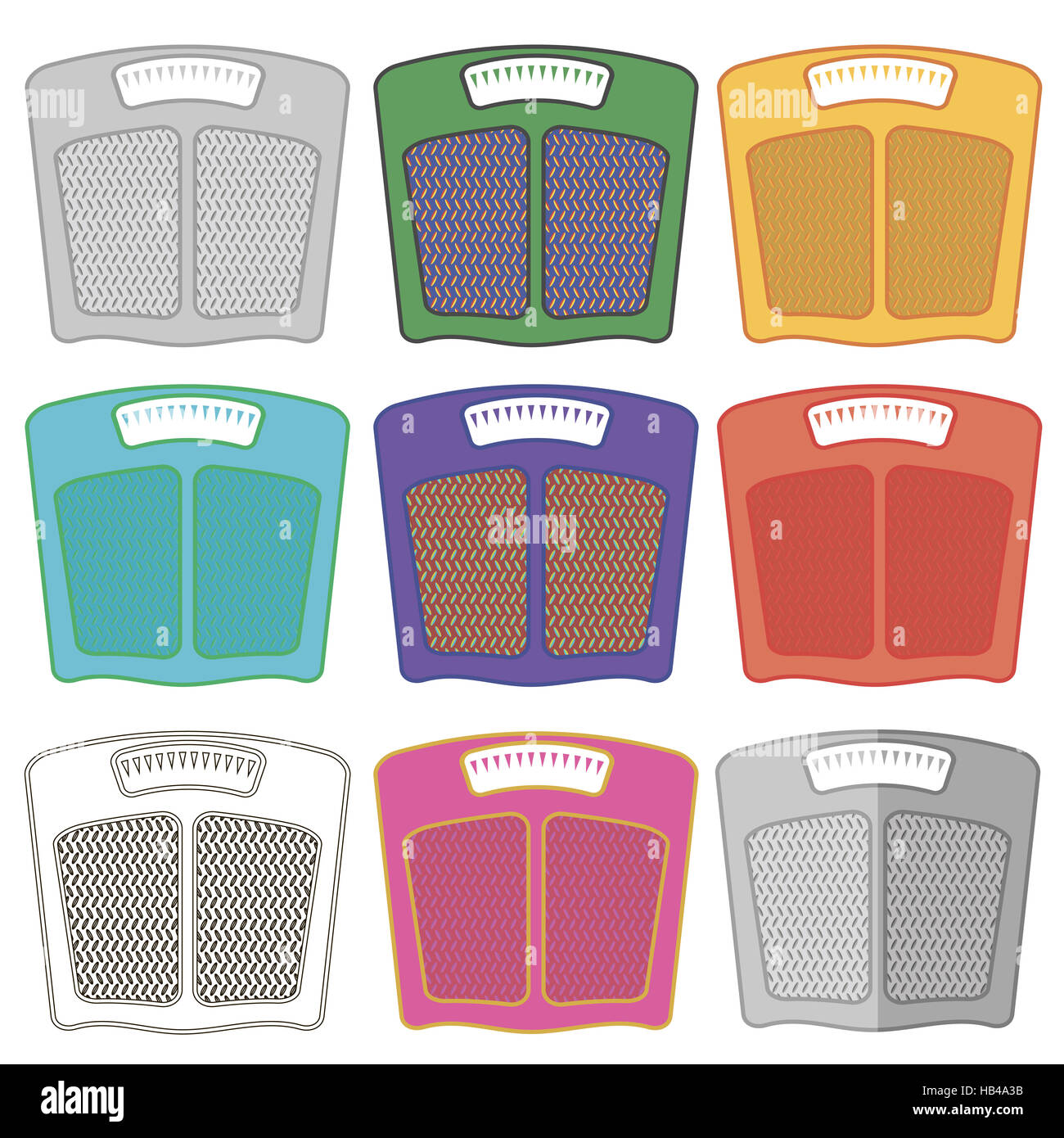 Set of Colorful Body Weigh Scales Stock Photo