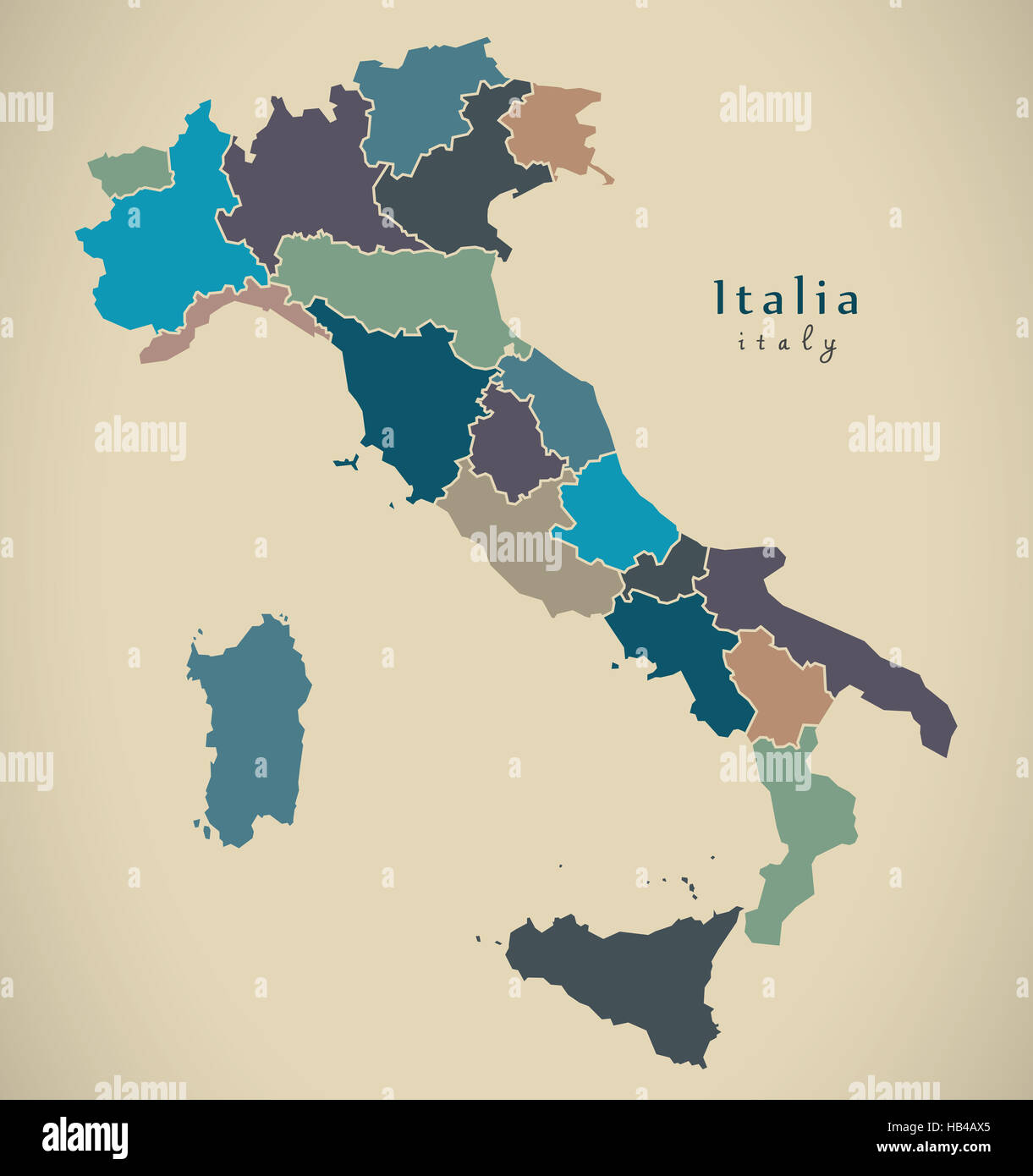 Modern Map - Italy with regions IT Stock Photo