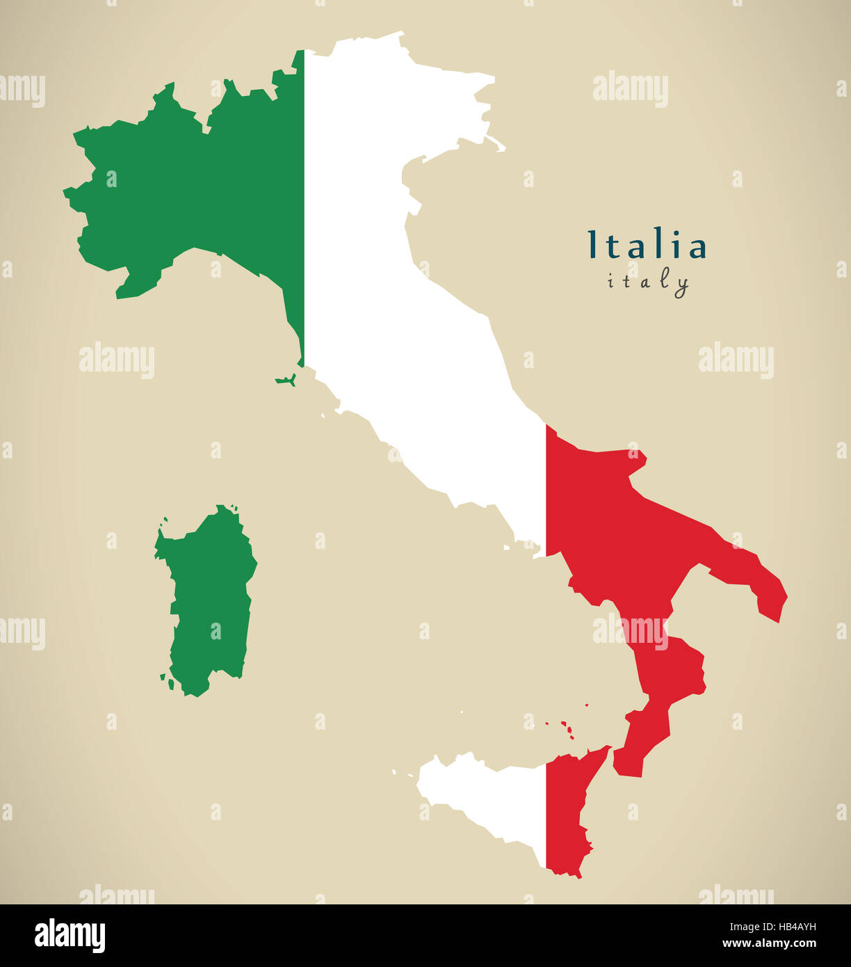 Modern Map - Italy with flag colours IT Stock Photo