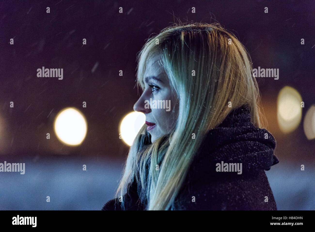 Female portrait at night Stock Photo