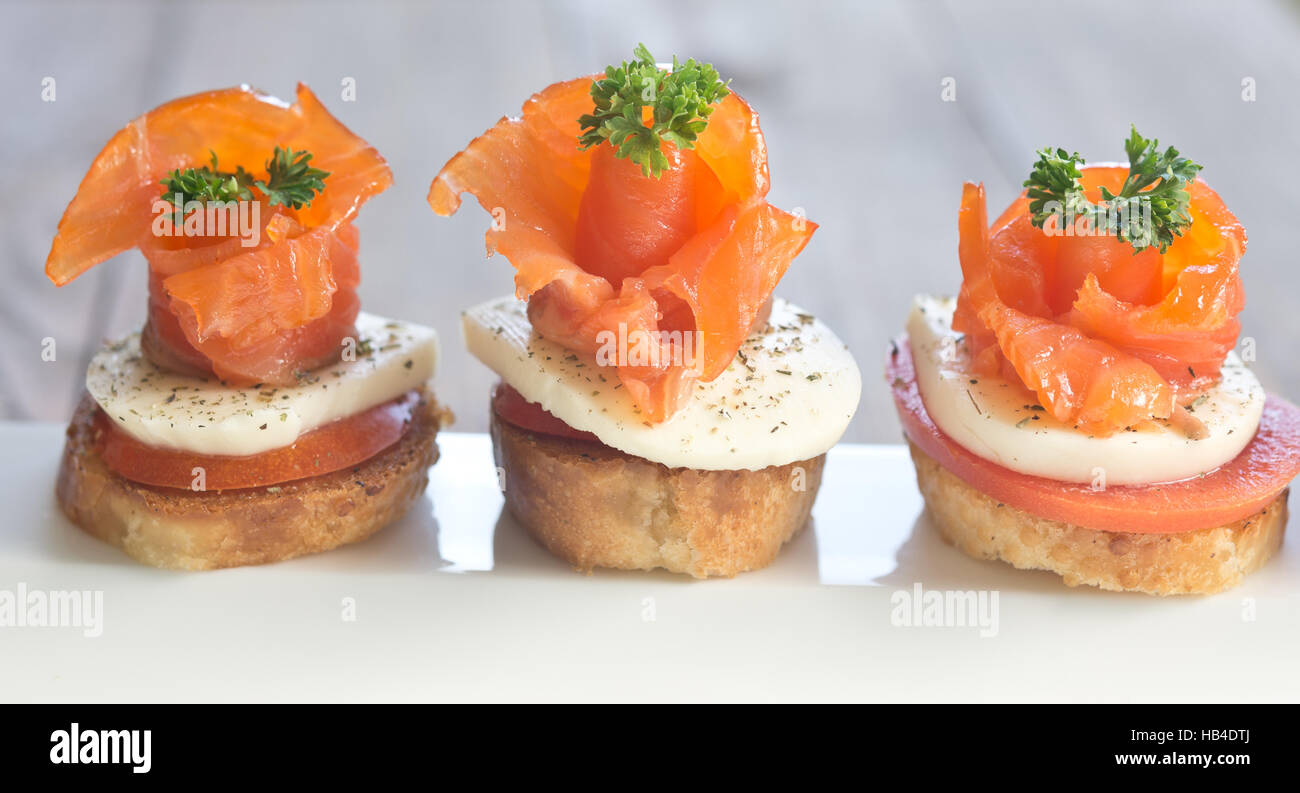 canapes with red fish Stock Photo