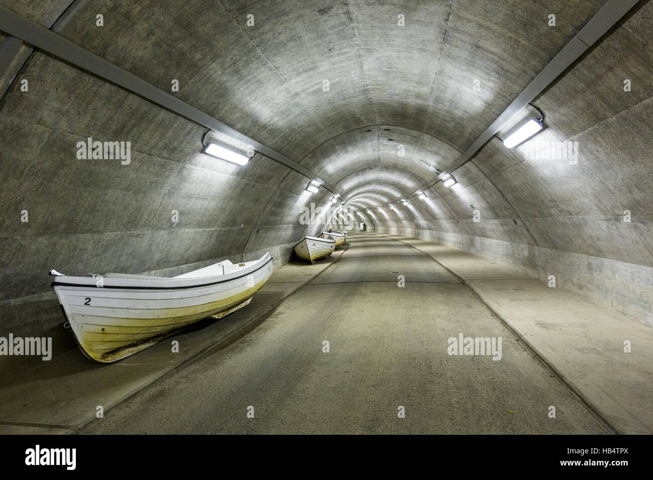 Curve in tunnel running under the dam at Kielder, Northumberland, England, UK Stock Photo