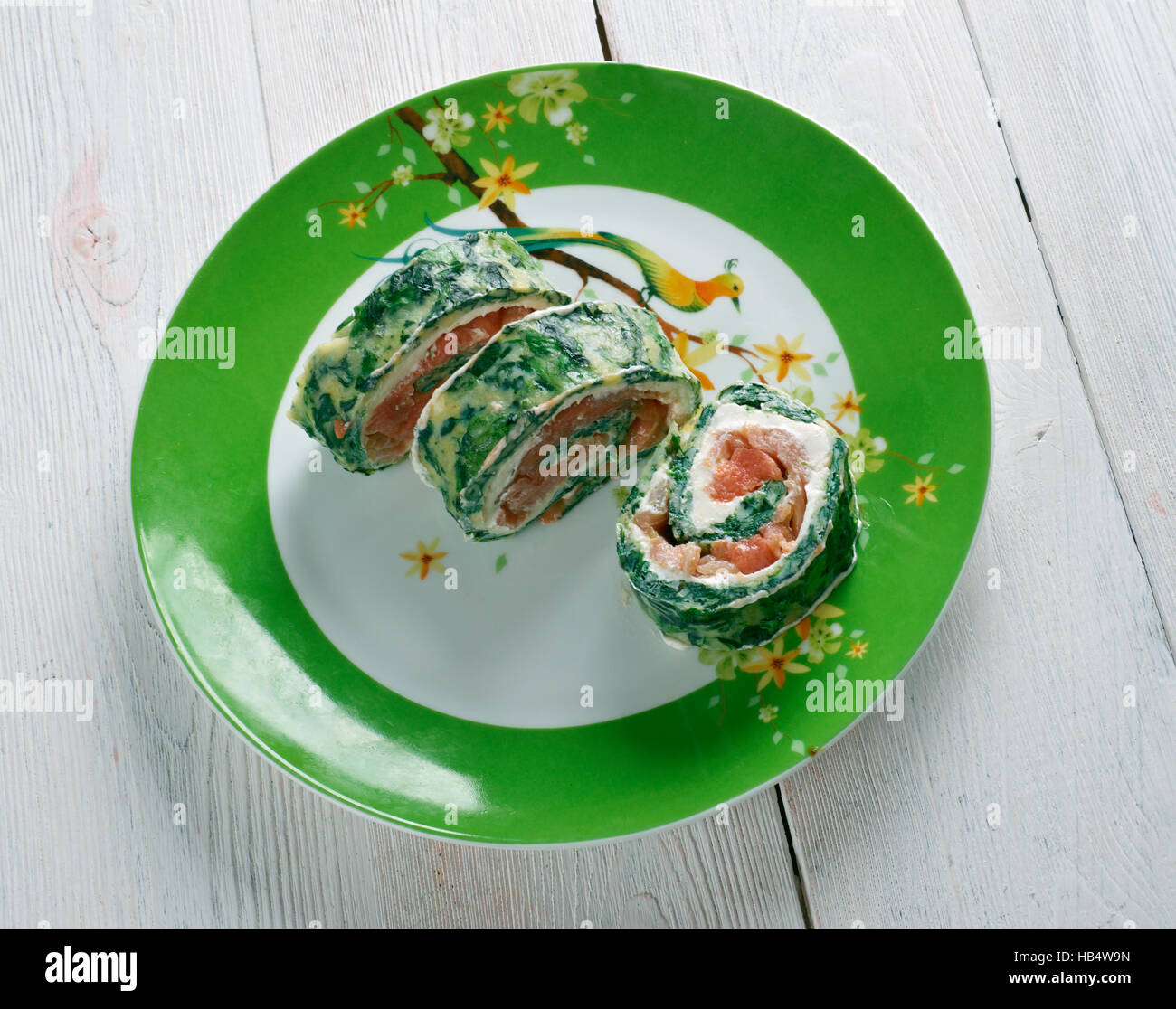 Courgette Herb , Smoked Salmon Roulade Stock Photo - Alamy