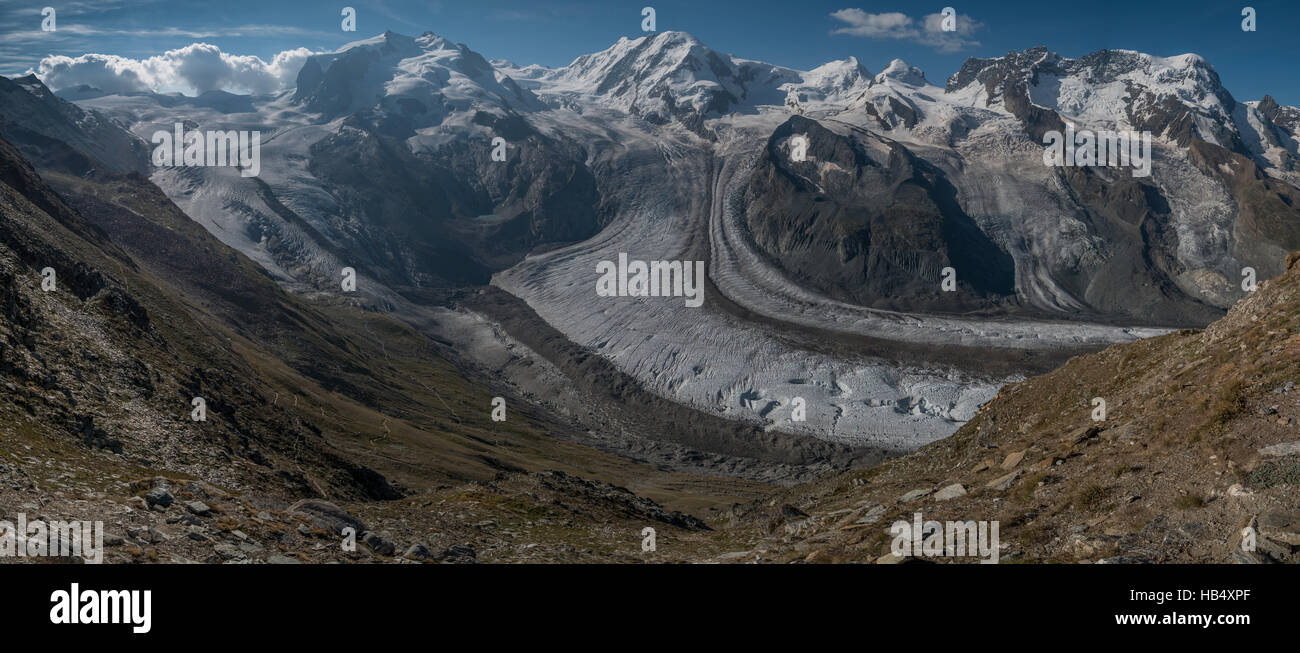 Monte Rosa and Gorner glacier as seen from Gornergrat, Switzerland Stock Photo