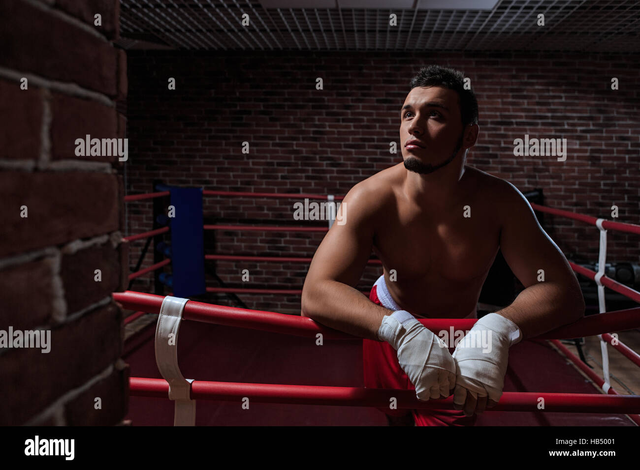 Man in boxing ring Stock Photo