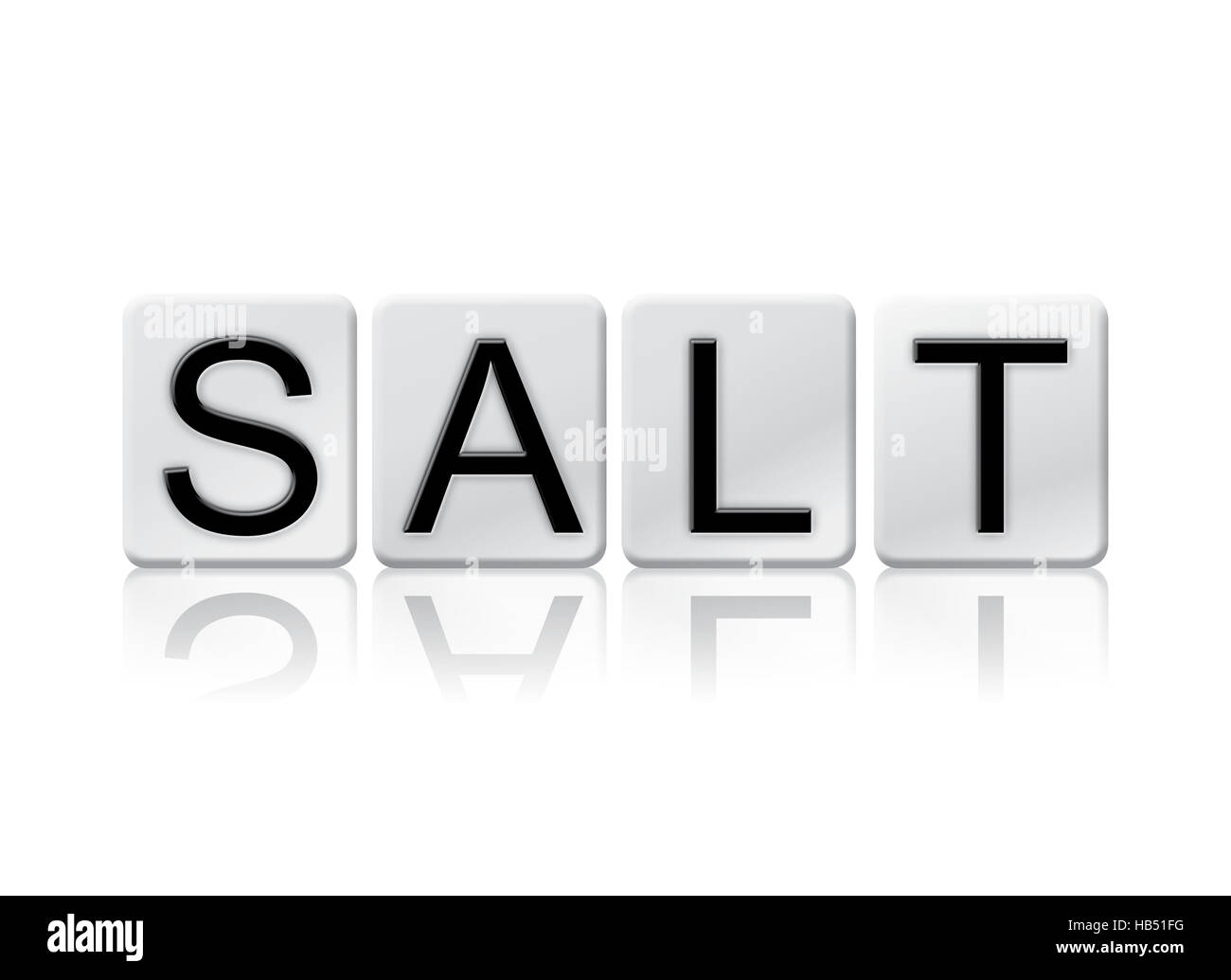 The word 'Salt' written in tile letters isolated on a white background. Stock Photo