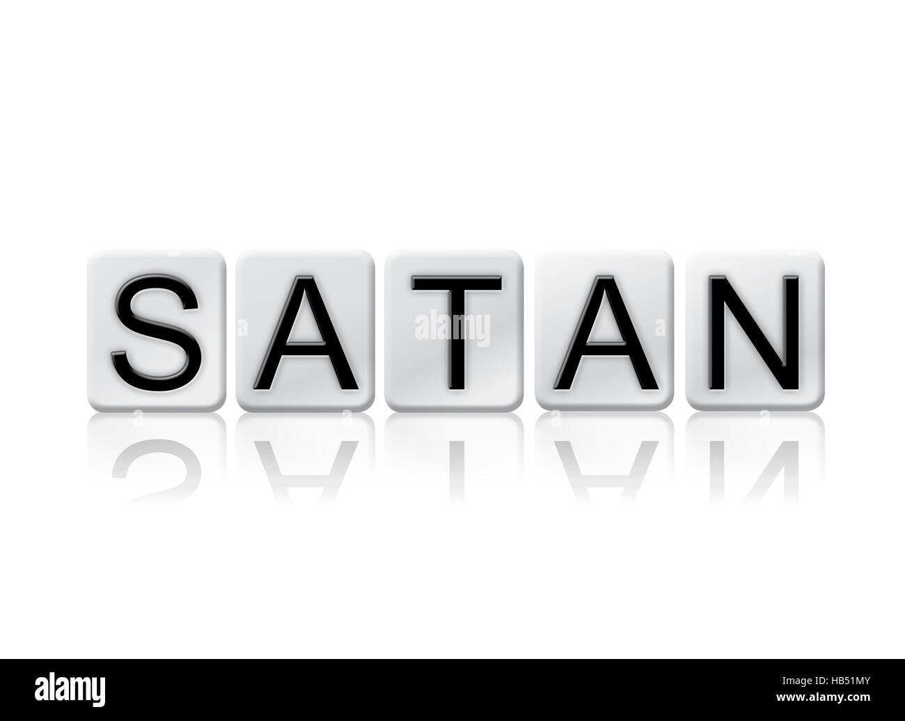 The word "Satan" written in tile letters isolated on a white background