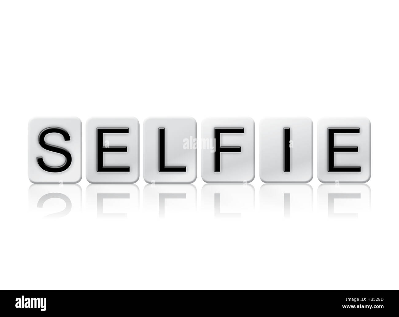 The word "Selfie" written in tile letters isolated on a white