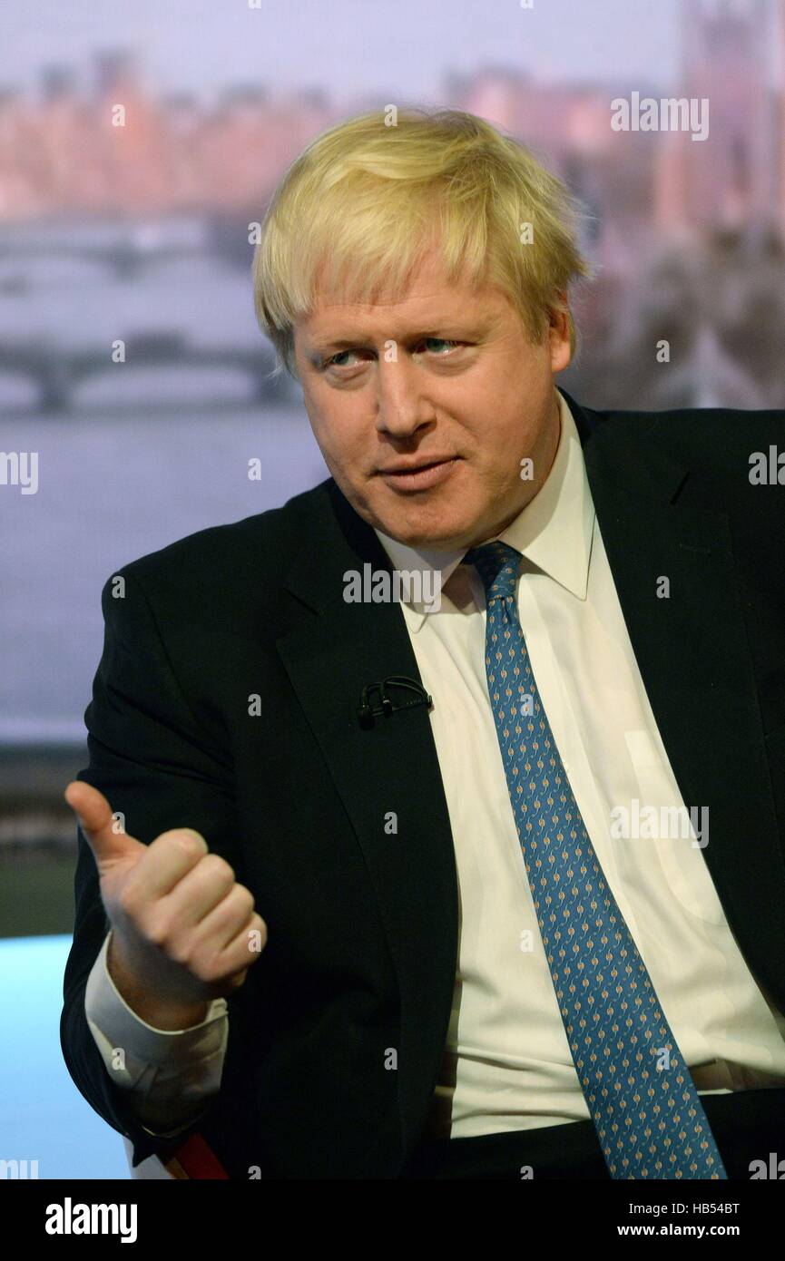 Foreign Secretary Boris Johnson during filming for the BBC One current affairs programme The Andrew Marr Show at New Broadcasting House in London. Stock Photo