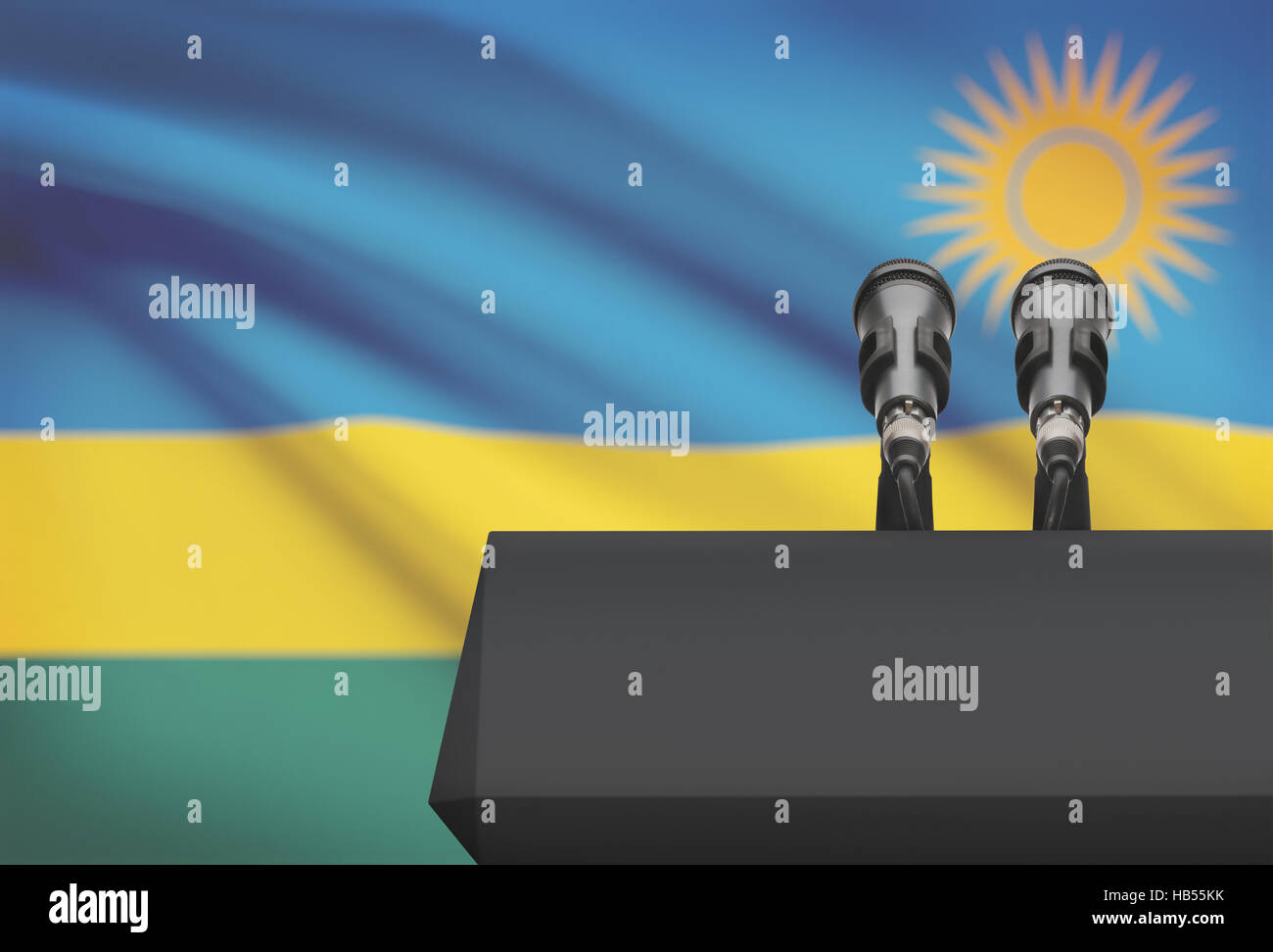 Microphones Rwanda Pulpit and two microphones with a flag on background - Rwanda Stock ...