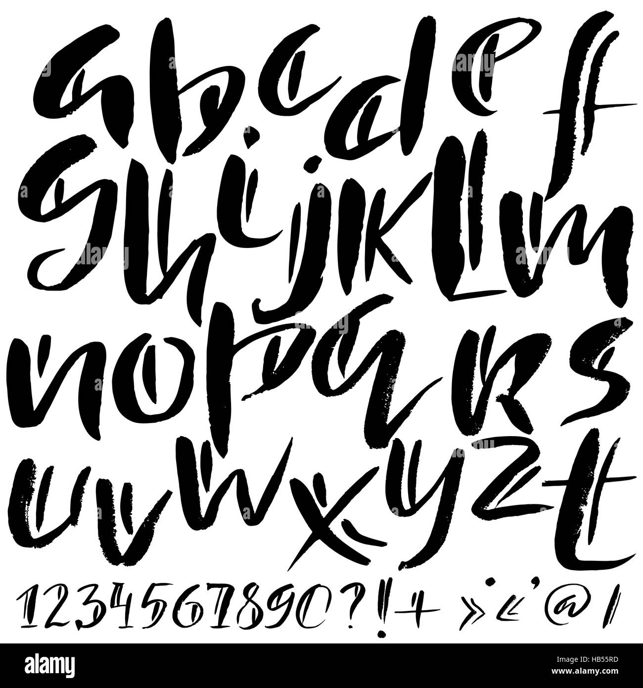 Hand drawn font made by dry brush strokes. Grunge style alphabet Stock ...