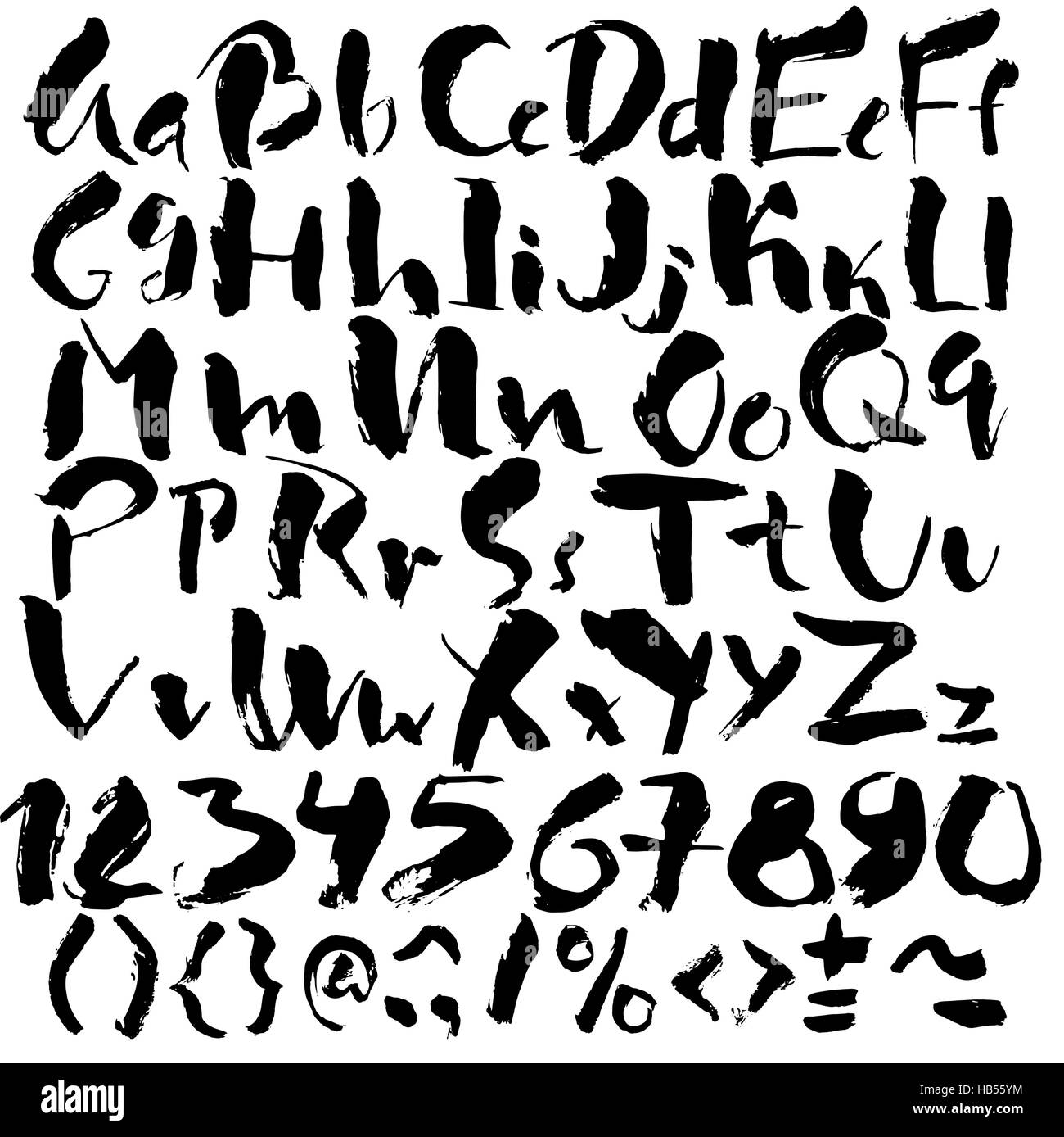Hand drawn font made by dry brush strokes. Grunge style alphabet Stock ...