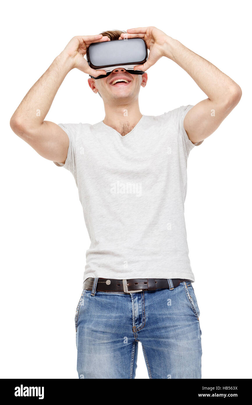Man with virtual reality goggles Stock Photo - Alamy