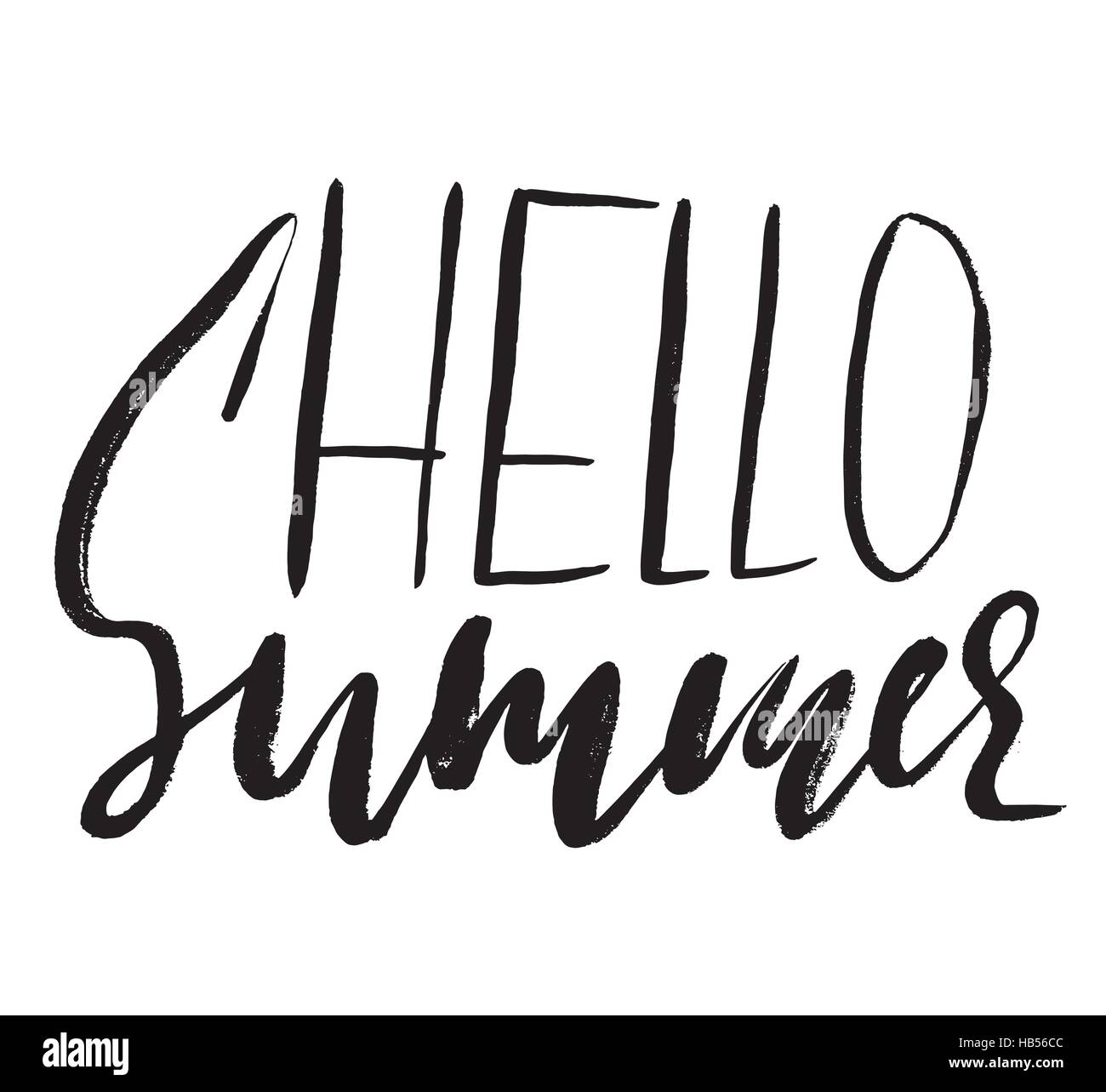 Hello summer hand drawn lettering isolated on white background for your ...