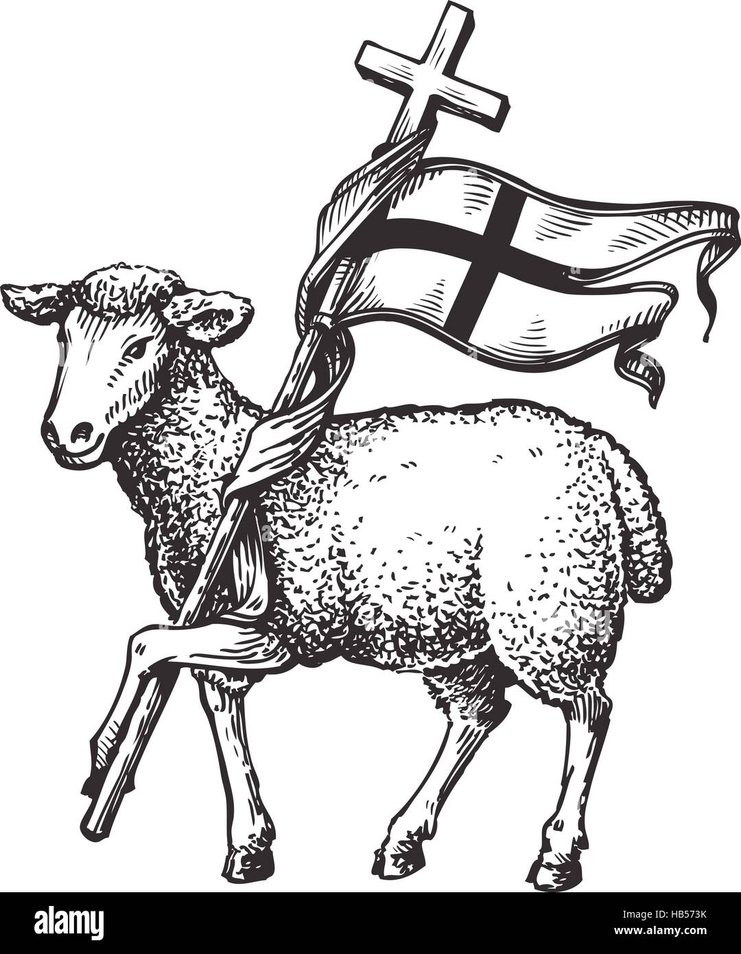 Lamb with Cross. Religion symbol. Sketch vector illustration Stock Vector