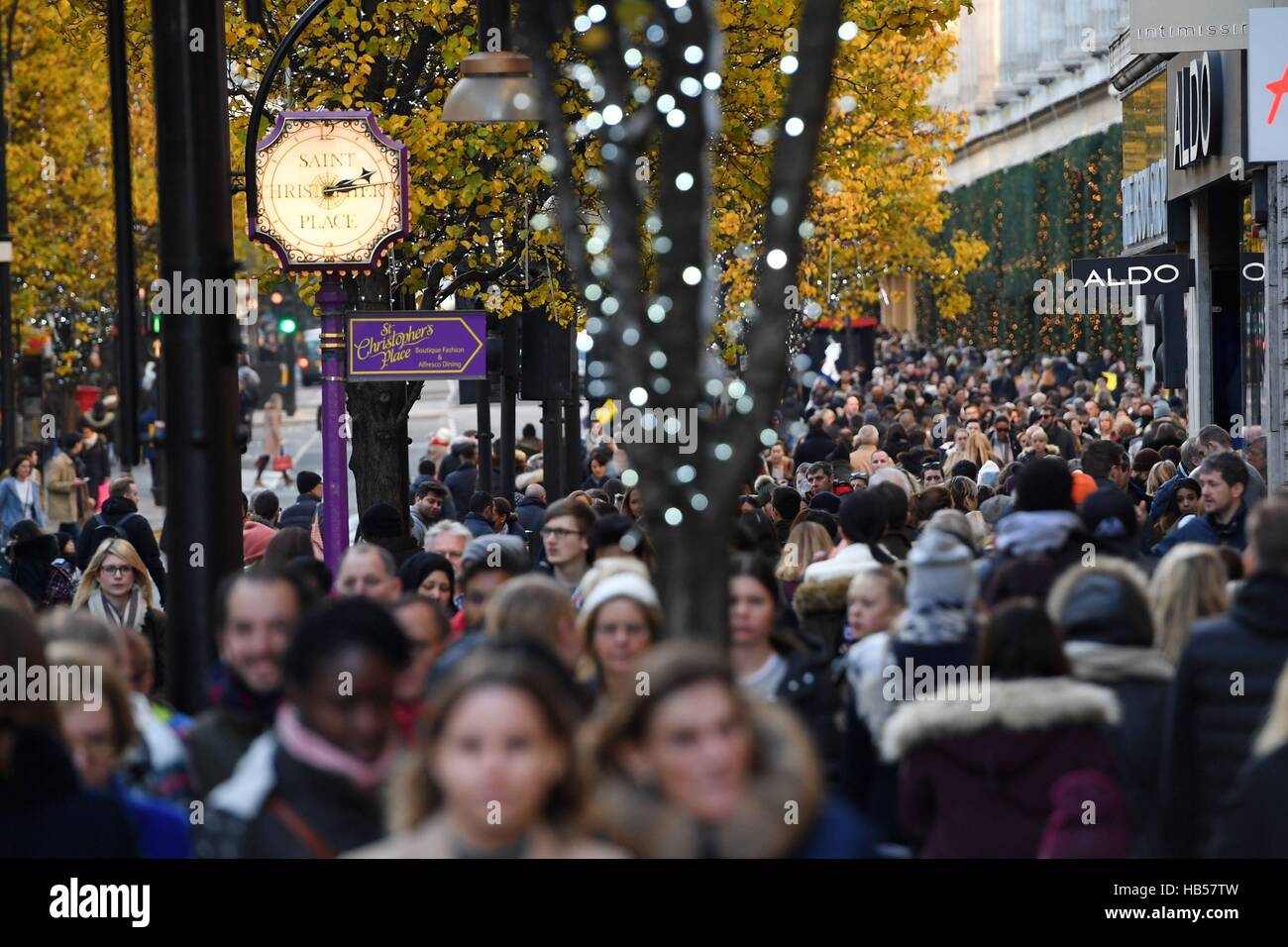 Shoppers on Oxford Street in London on the first Sunday in December. Stock Photo