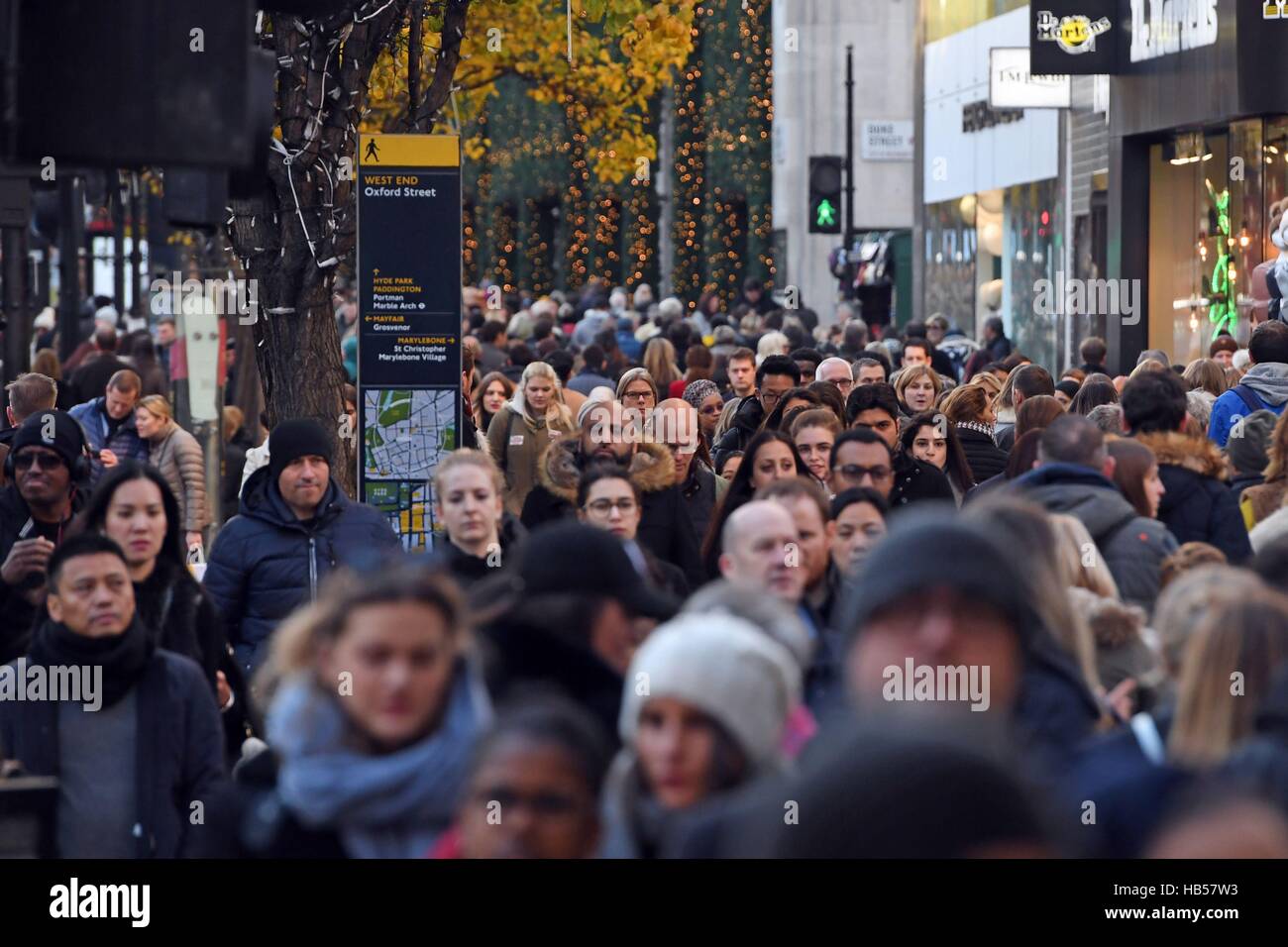 Shoppers on Oxford Street in London on the first Sunday in December. Stock Photo