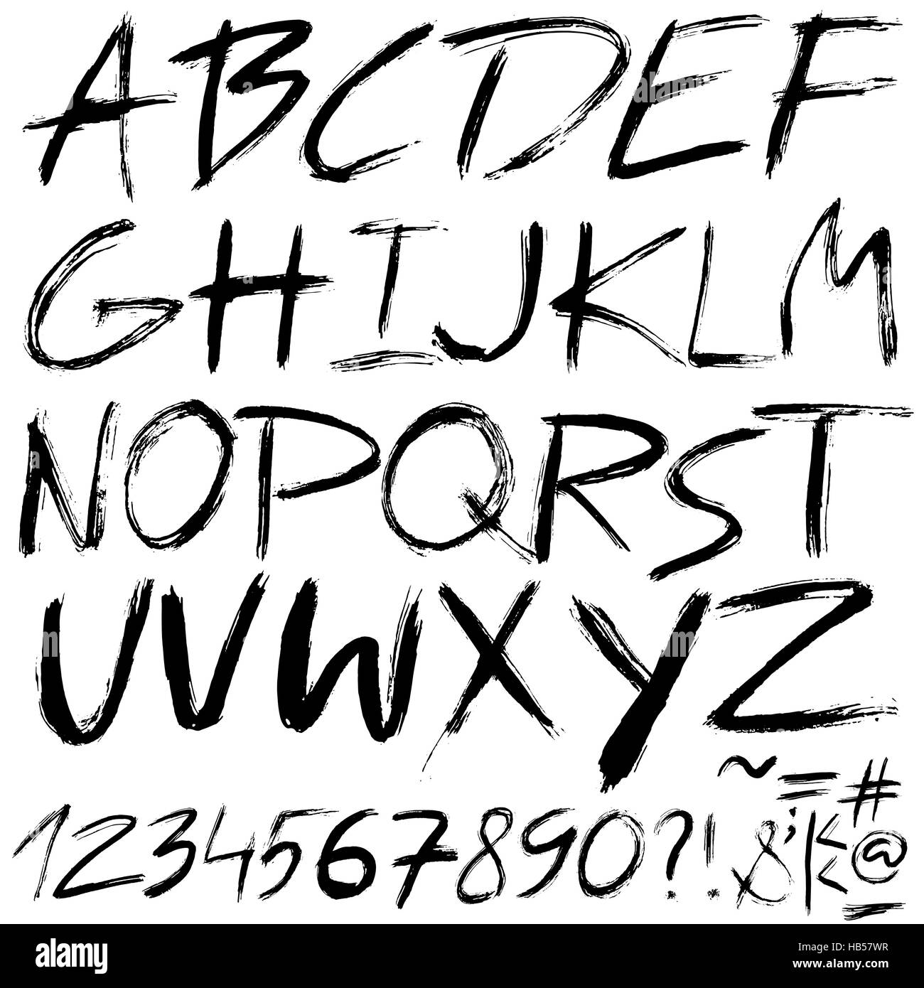 Hand drawn font made by dry brush strokes. Grunge style alphabet Stock ...
