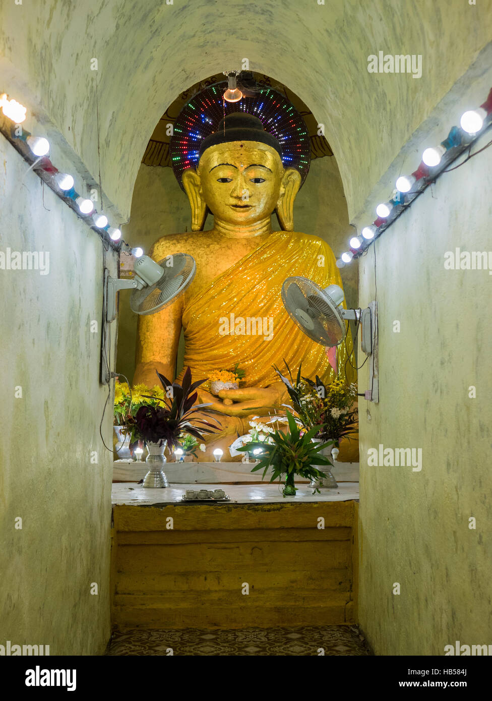 The Buddha image inside the Zina Man Aung Pagoda in Mrauk U, the Rakhine State of Myanmar. Stock Photo