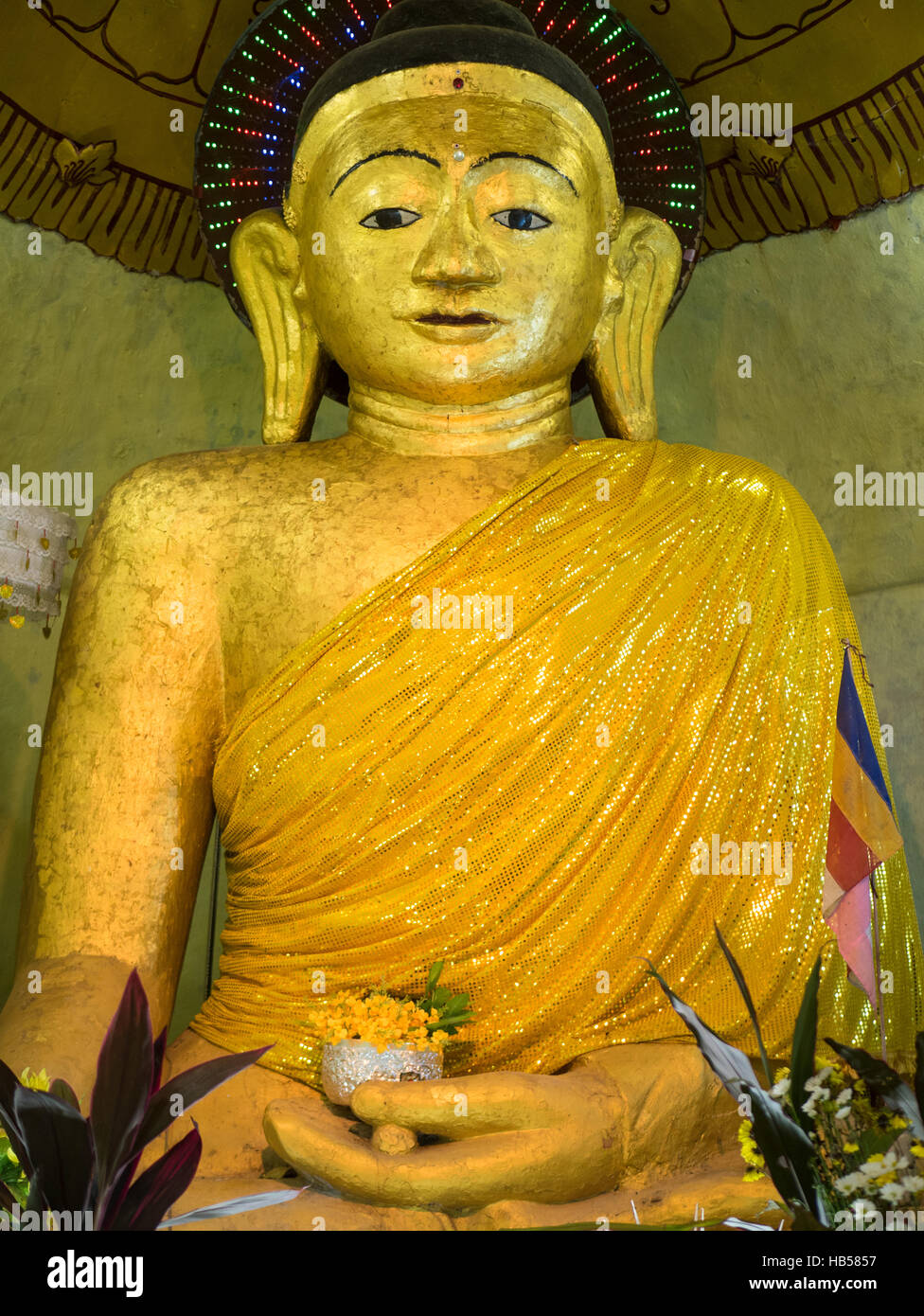 The Buddha image inside the Zina Man Aung Pagoda in Mrauk U, the Rakhine State of Myanmar. Stock Photo