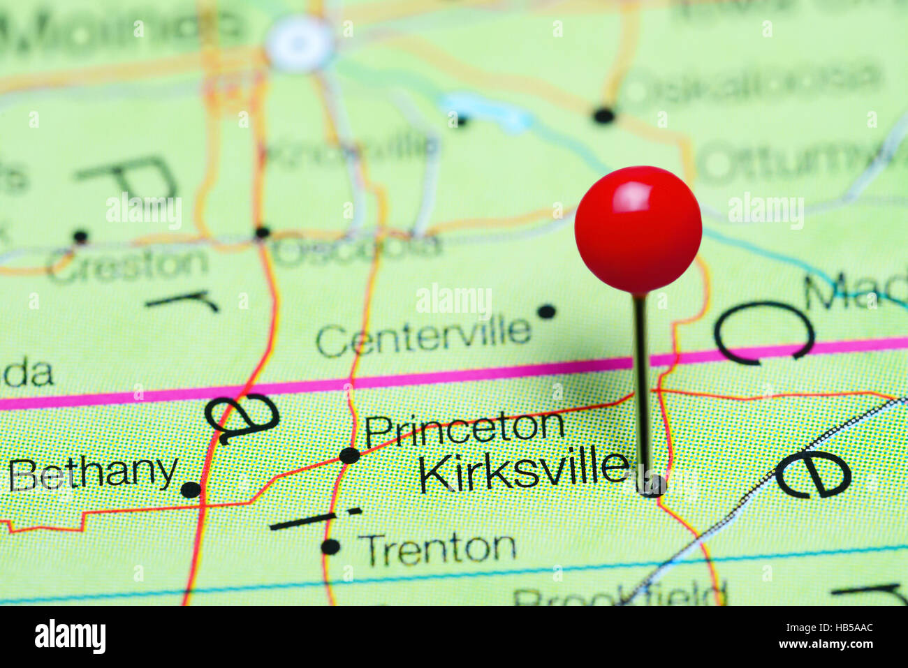 Kirksville pinned on a map of Missouri, USA Stock Photo Alamy
