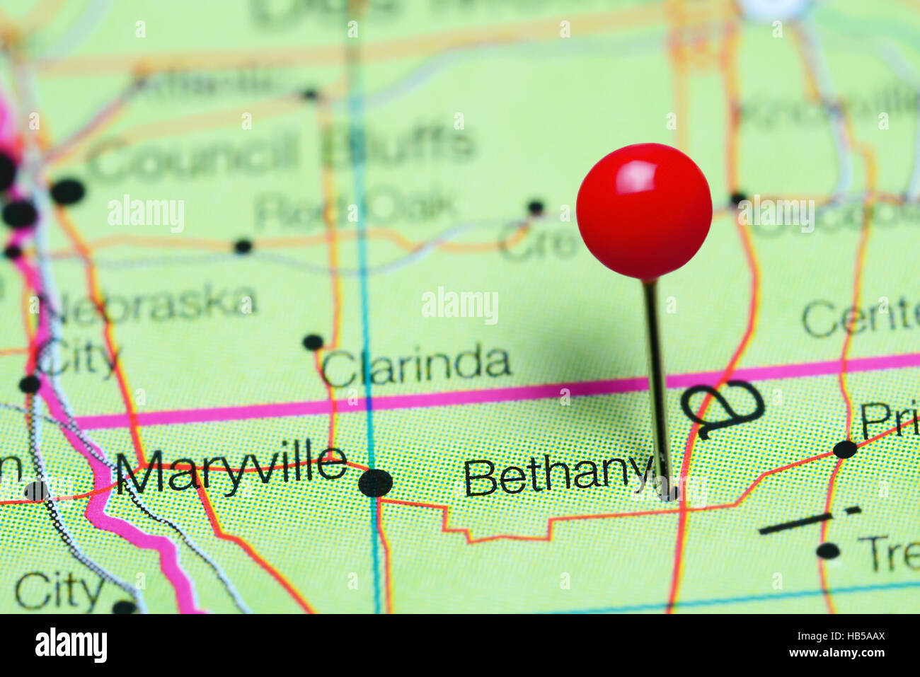 Bethany pinned on a map of Missouri, USA Stock Photo Alamy