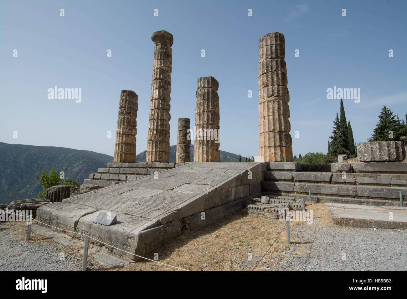 The archaeological site of Delphi in Greece - the temple of Apollo Stock Photo