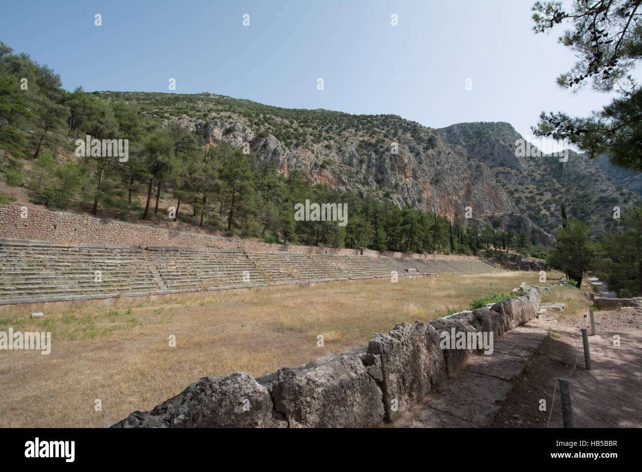 The archaeological site of Delphi in Greece - the ancient stadium where  Pythian and Panhellenic Games took place Stock Photo