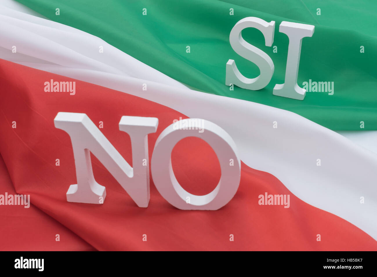 Italian flag with the words Si and No - as metaphor for the Renzi  referendum on the Italian constitution changes. Focus on Si Stock Photo -  Alamy