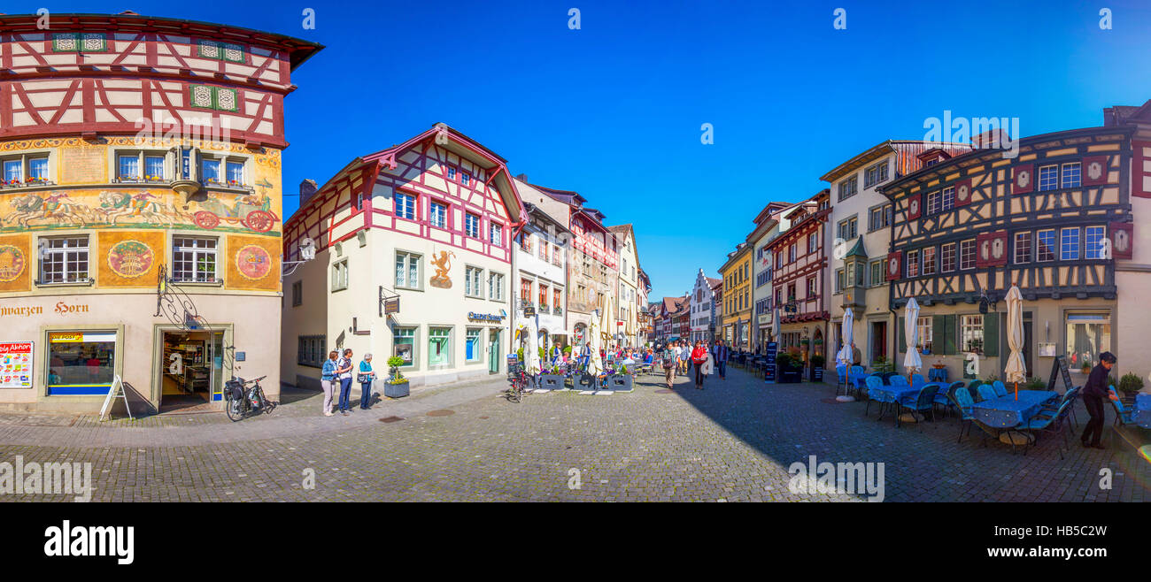 Old city center of Stein am Rhein village with colorful old houses, canton of Schaffhausen, Switzerland. Stock Photo