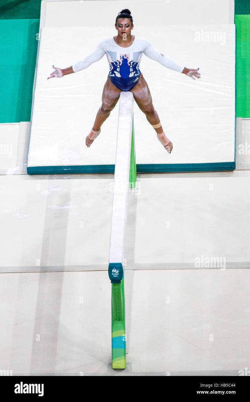 Rio de Janeiro, Brazil. 9 August 2016.  Elissa Downie (GBR) performs on the balance beam during team competition at the 2016 Oly Stock Photo