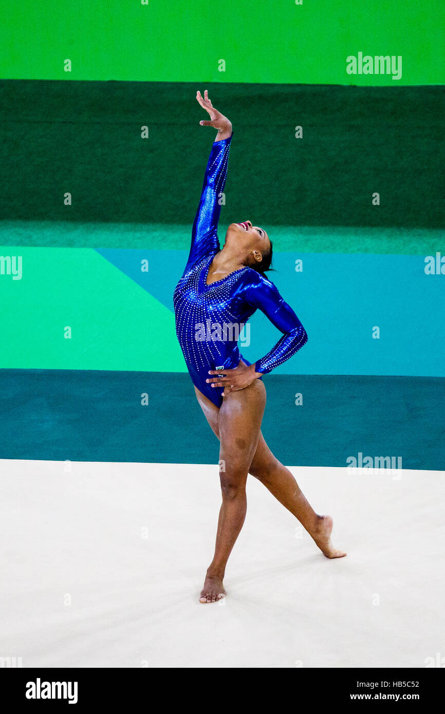 Rio de Janeiro, Brazil. 9 August 2016. Rebeca Andrade (BRA) performs