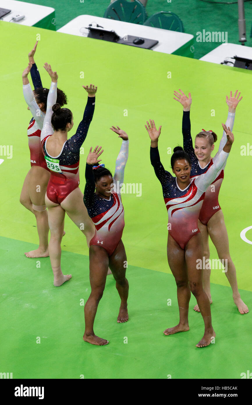 Usa Women S Gymnastics Team Wins The Gold Medal At The 16 Olympic Summer Games C Paul J Sutton Pcn Photography Stock Photo Alamy