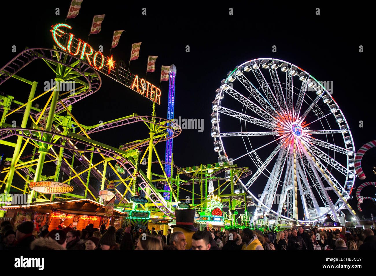 Visitors enjoy the rides and sights at Hyde Park Winter Wonderland in