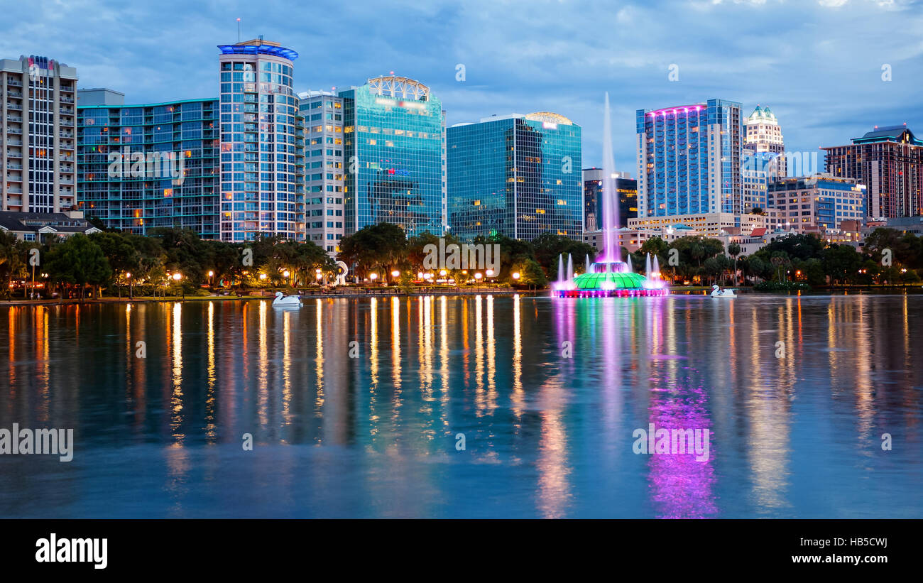 Postcard Skyline of Orlando Florida at Night City near Disney World Water FL 