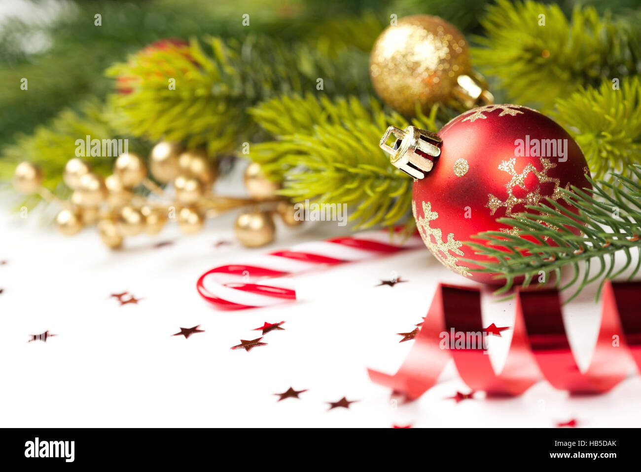 Christmas ball and other decoration on tree Stock Photo