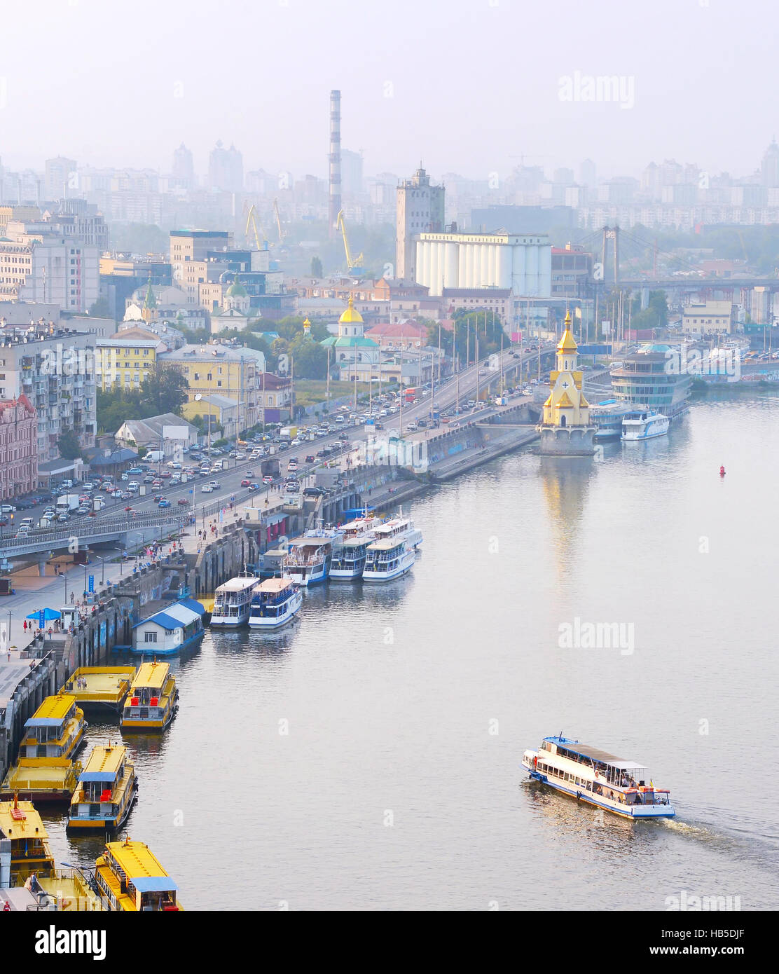 View of Kiev Podol embankment and river port. Ukraine Stock Photo - Alamy