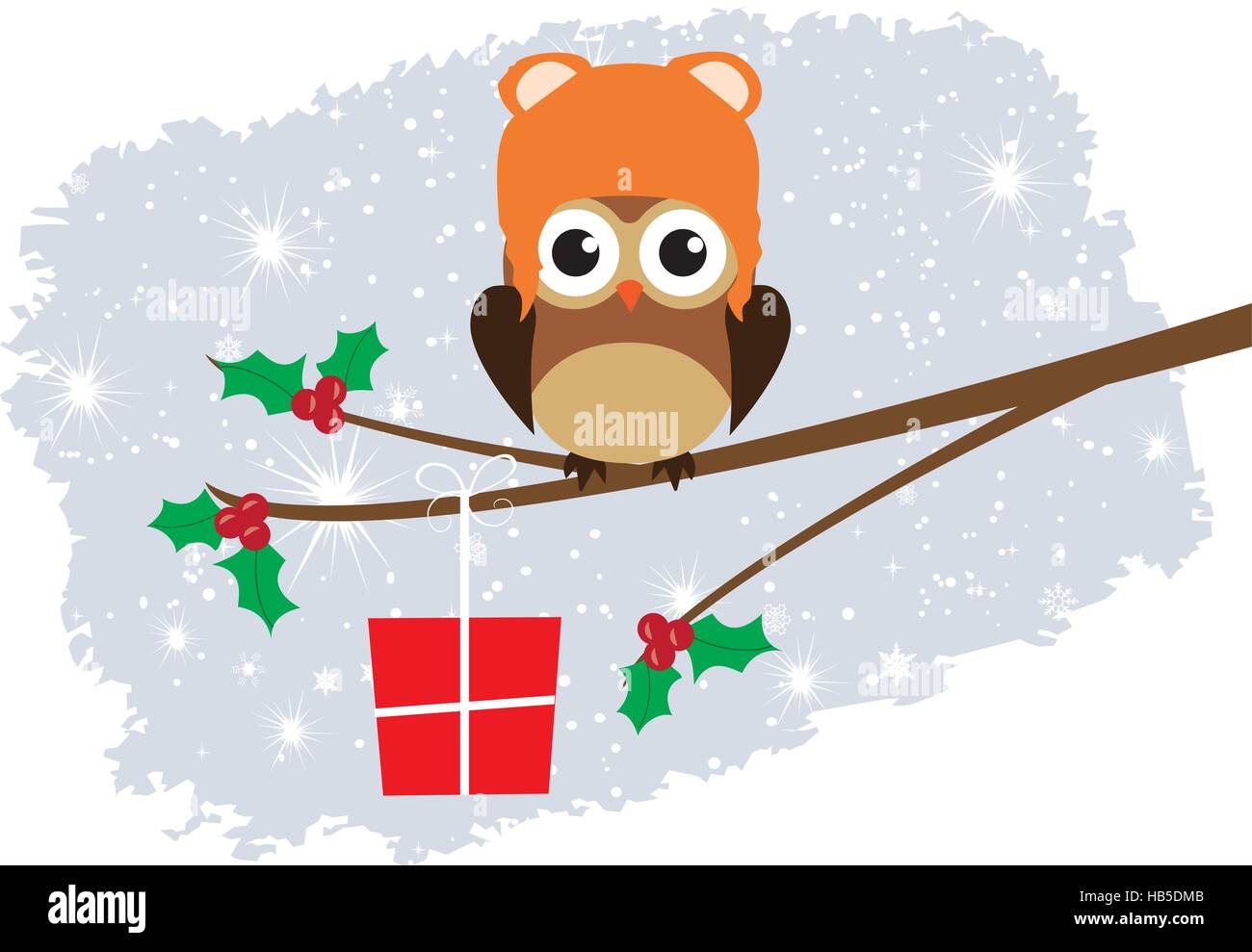 vector illustration of a tree with owl Christmas background Stock ...